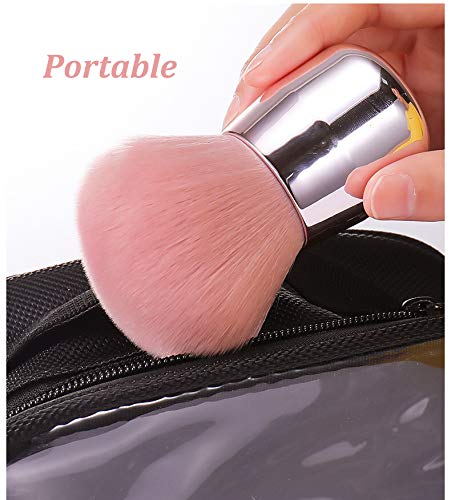 Portable Kabuki Brush - Dome-Shaped Powder Brush for Face, Blush & Nail Art | Soft Bristle Dust Remover & Cleaner Brush (Pink) | Perfect for Makeup Application & Cosmetic Cleaning