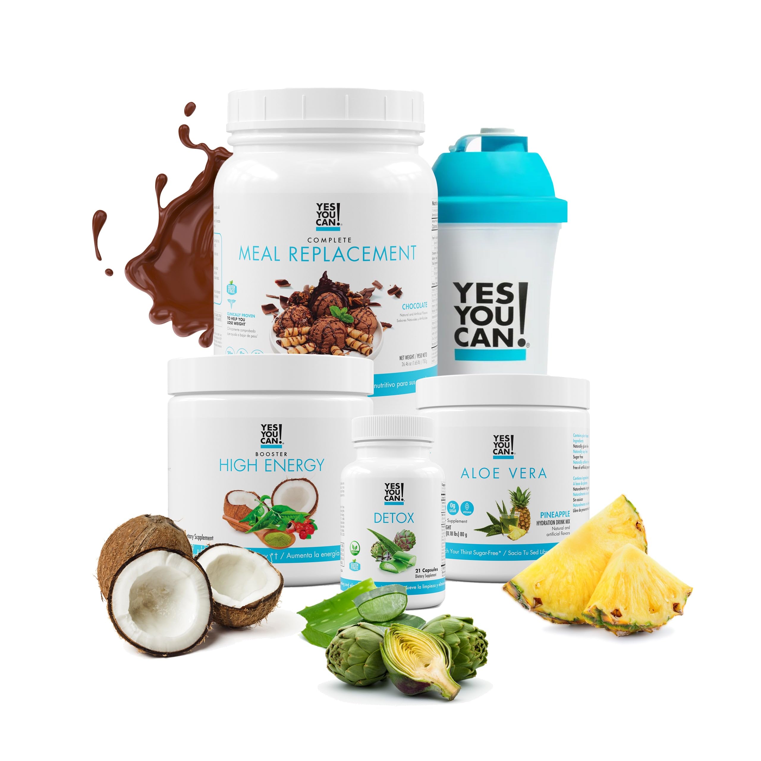 Yes You Can! Detox Plus Kit - Chocolate Meal Replacement Shake & Pineapple Aloe Vera Supplement | High Protein Powder for Weight Loss & Energy Boost | Perfect for Busy Professionals & Fitness Enthusiasts