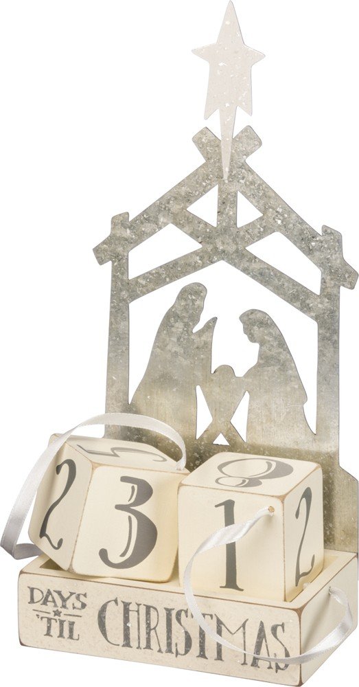 Primitives by Kathy Christmas Countdown Wood Blocks Set - Nativity Scene Decor in Red, White & Black - 3-Piece Holiday Home Decor for Mantel, Tabletop or Gift Giving