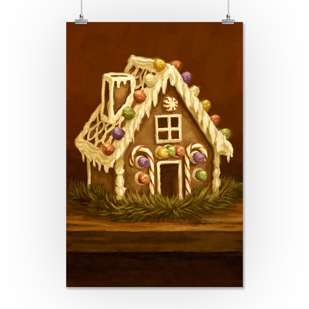 Gingerbread House Christmas Oil Painting - Giclee Gallery Print 16x24 - Holiday Wall Art Decor & Travel Poster for Home, Office & Seasonal Festive Decorations