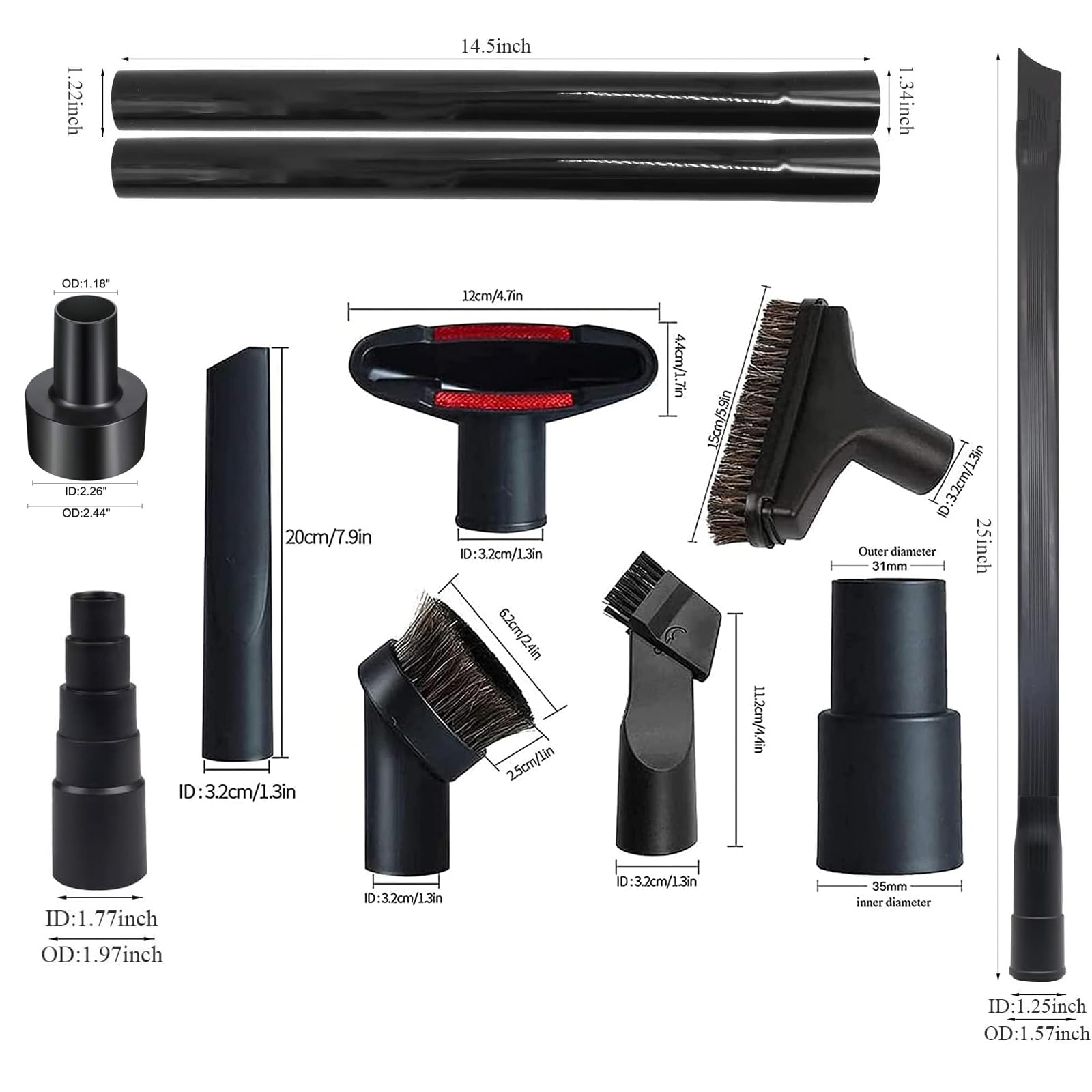 12-Piece Universal Vacuum Cleaner Attachment Kit - 1 1/4