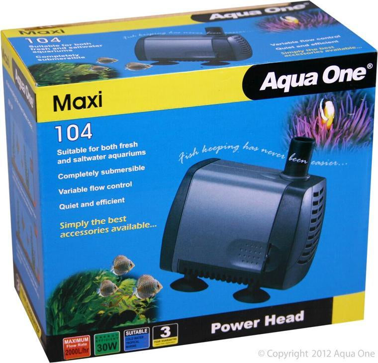 Aqua One Maxi Powerhead 104 - High Performance Submersible Water Pump for Aquariums & Fish Tanks | Perfect for Water Circulation, Filtration & Oxygenation in Freshwater & Saltwater Tanks