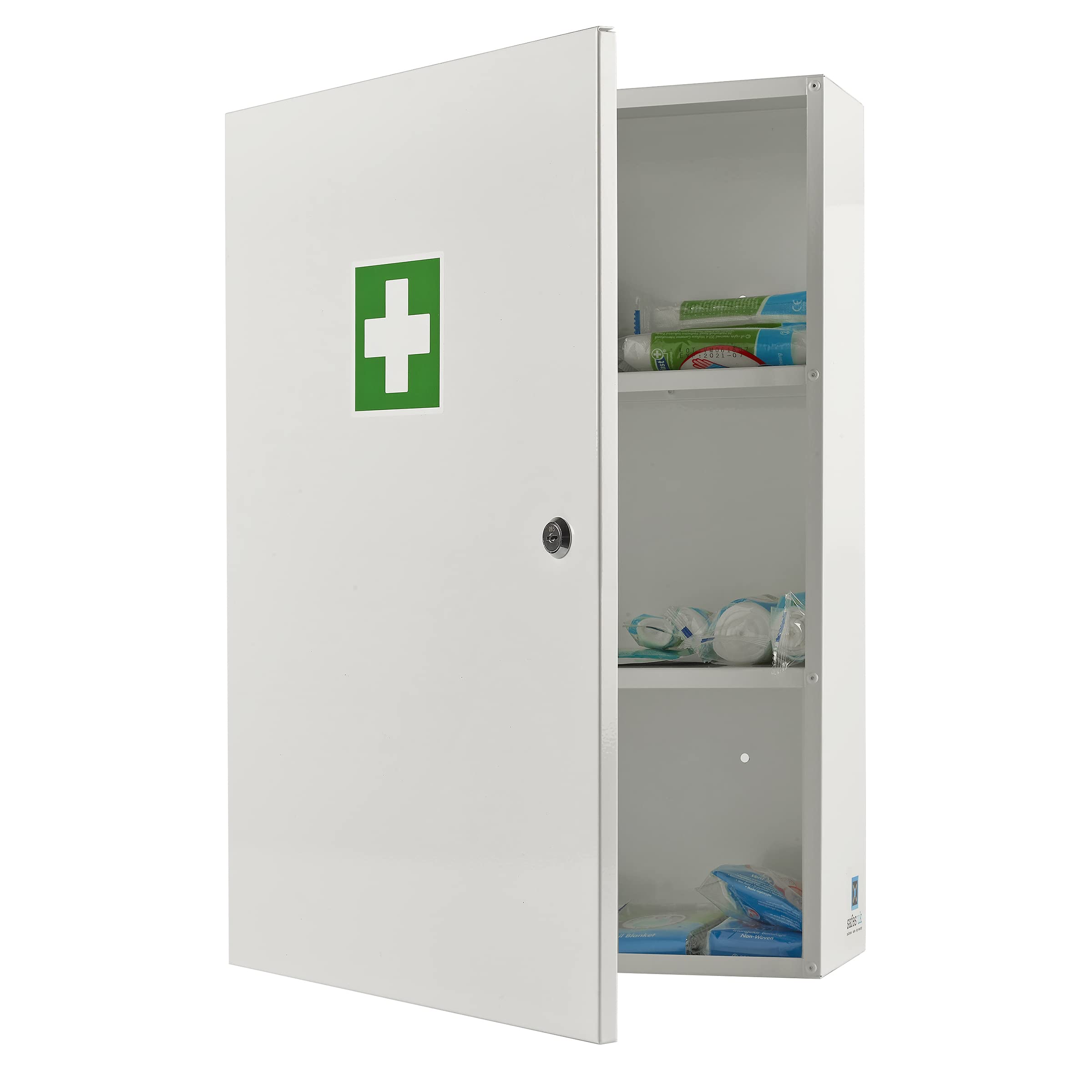 Medical Storage Cabinet - Extra Large Wall Mounted Metal First Aid Cabinet with Child-Proof Lock | Secure Medicine Organizer for Bathroom, Home or Office | White Lockable Medicine Case for Safe Drug Storage