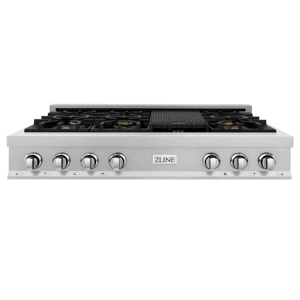 ZLINE 48 Inch 6-Burner Gas Rangetop with Brass Burners & Porcelain Cooktop - Satin Stainless Steel (RTS BR 48) for Professional Home Kitchen & Gourmet Cooking