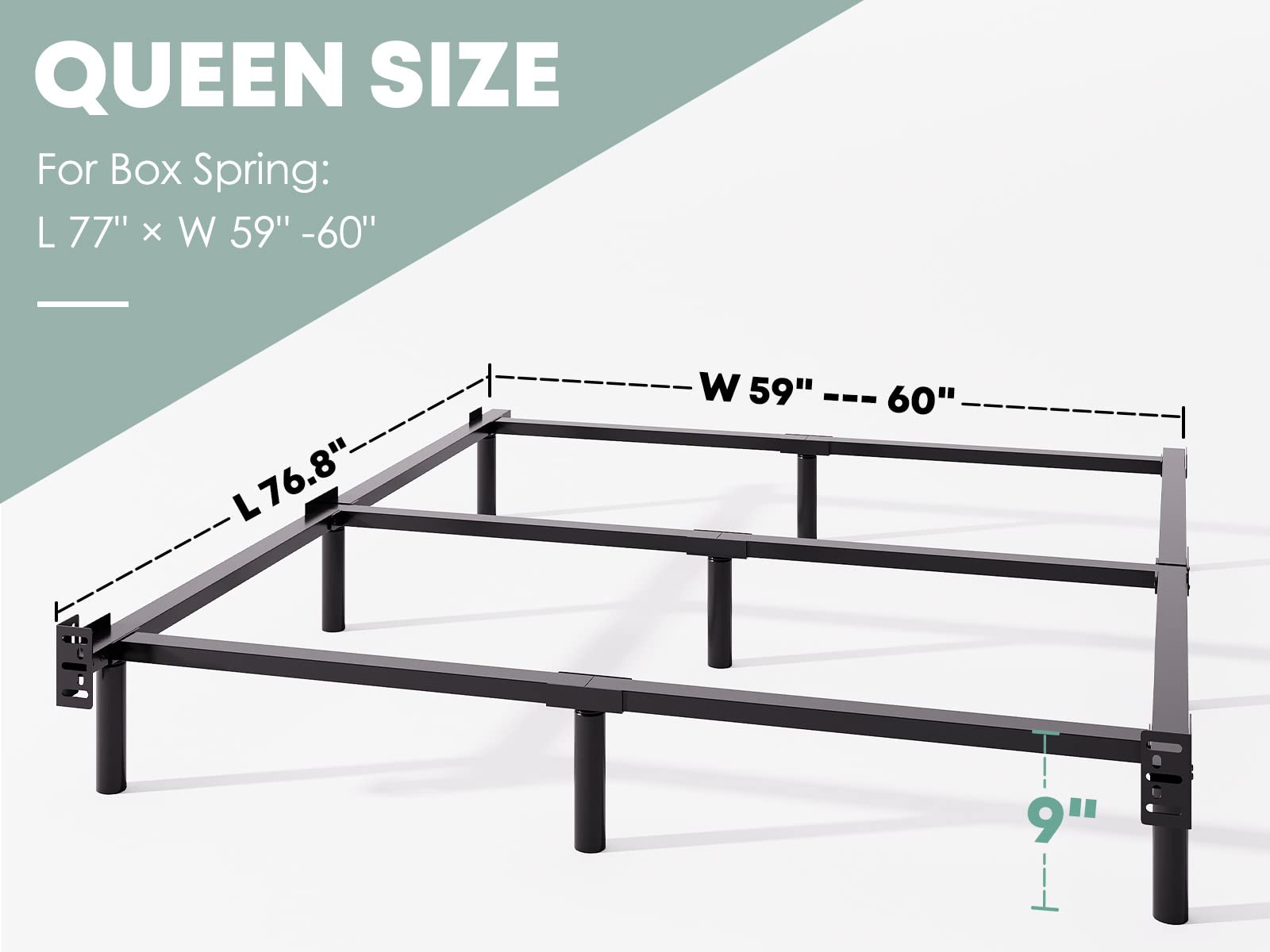 Queen Size Metal Bed Frame - 9 Inch Heavy Duty Platform with Noise-Free Design, Quick & Easy Assembly for Box Spring - Perfect for Master Bedroom, Guest Room & Dorm (Black)