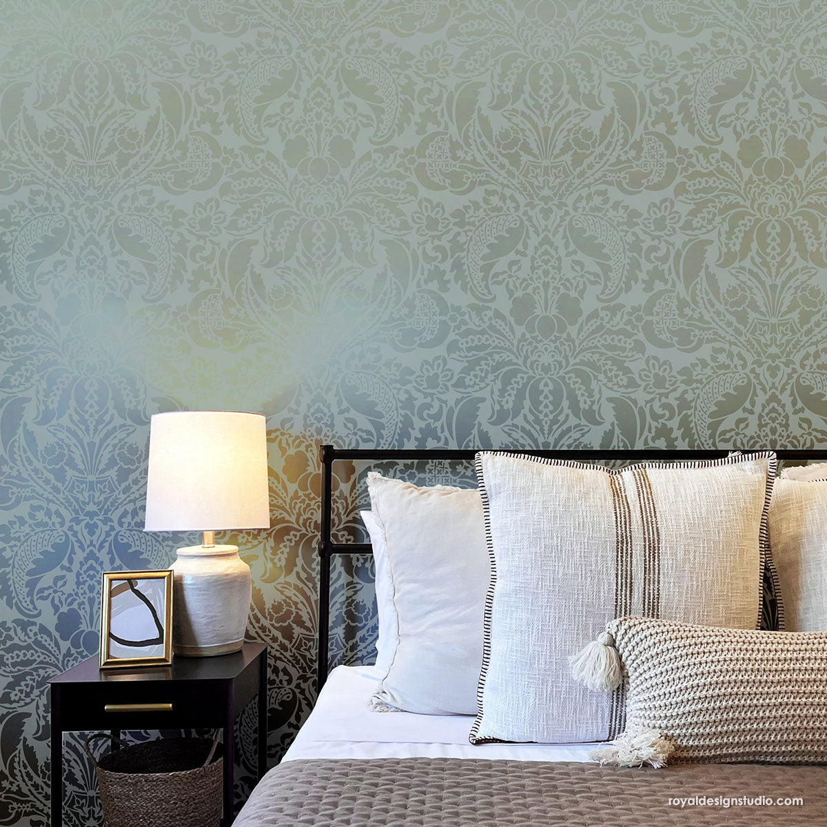 Upscaled Isadora Damask Wall Stencil - Reusable DIY Painting Template for Home Decor, Accent Walls, and Furniture Upcycling - Perfect for Bedrooms, Living Rooms, and Craft Projects