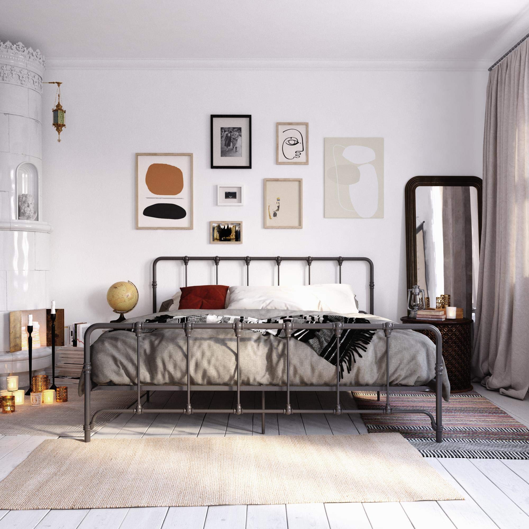 LikeHome Lida Farmhouse Metal Bed Frame with Under Bed Storage - King Size in Gunmetal Grey | Sturdy Platform Bed for Master Bedroom, Guest Room & Dormitory