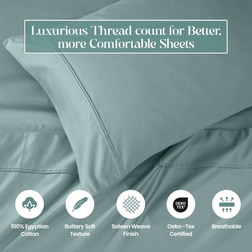Luxury 1200 Thread Count Egyptian Cotton Deep Pocket Bed Sheet Set - Queen Size, Soft & Breathable for Ultimate Comfort - Perfect for Master Bedroom, Guest Room & Hotel Use