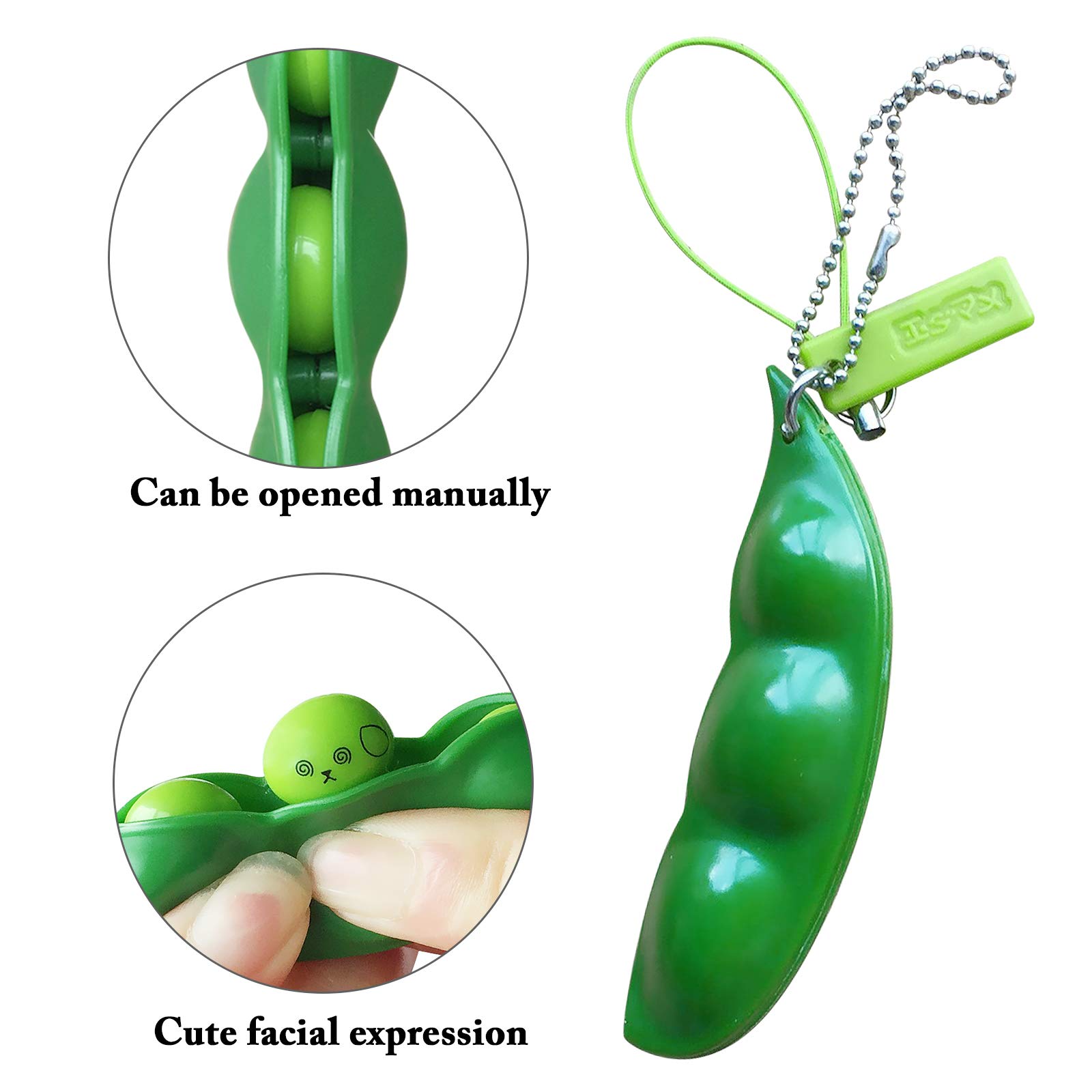 Acerich 3 Pack Edamame Keychain Fidget Toys - Stress Relief Sensory Toys for Anxiety, ADHD & Focus - Squeeze-a-Bean Puchi Puti Mugen Pea Soybean Keychain - Perfect Gift for Kids & Adults - Use at Home, Office or School