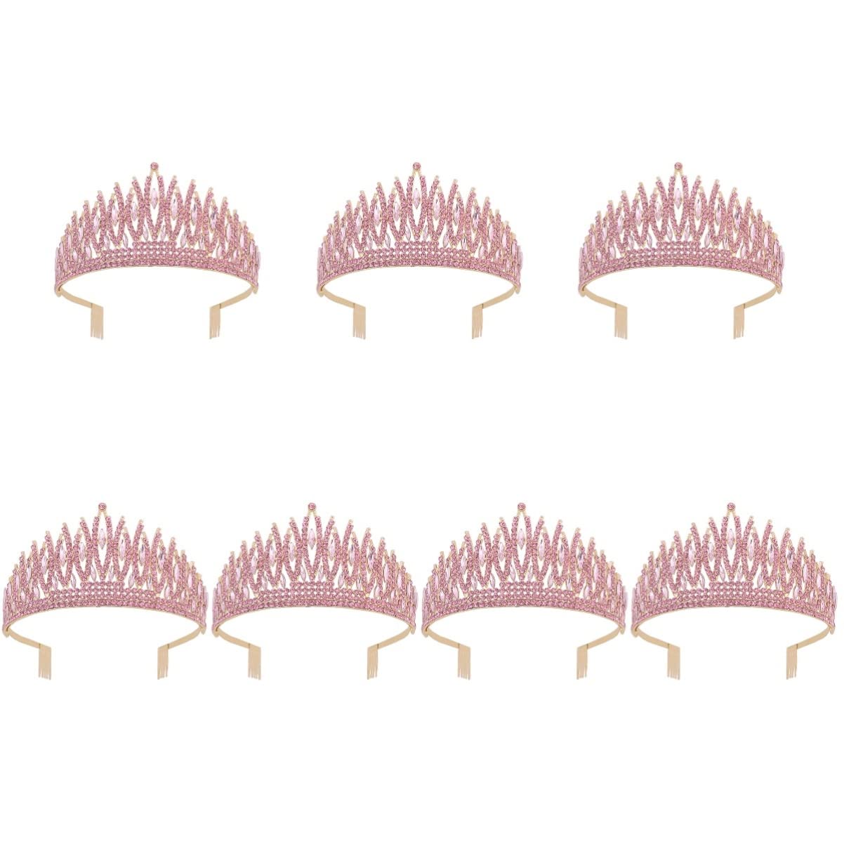 Beaupretty 7-Piece Pink Rhinestone Bridal Crown Set - Sparkling Crystal Tiara Headpiece for Weddings, Prom, Pageants & Costume Parties | Elegant Hair Accessories for Women & Brides