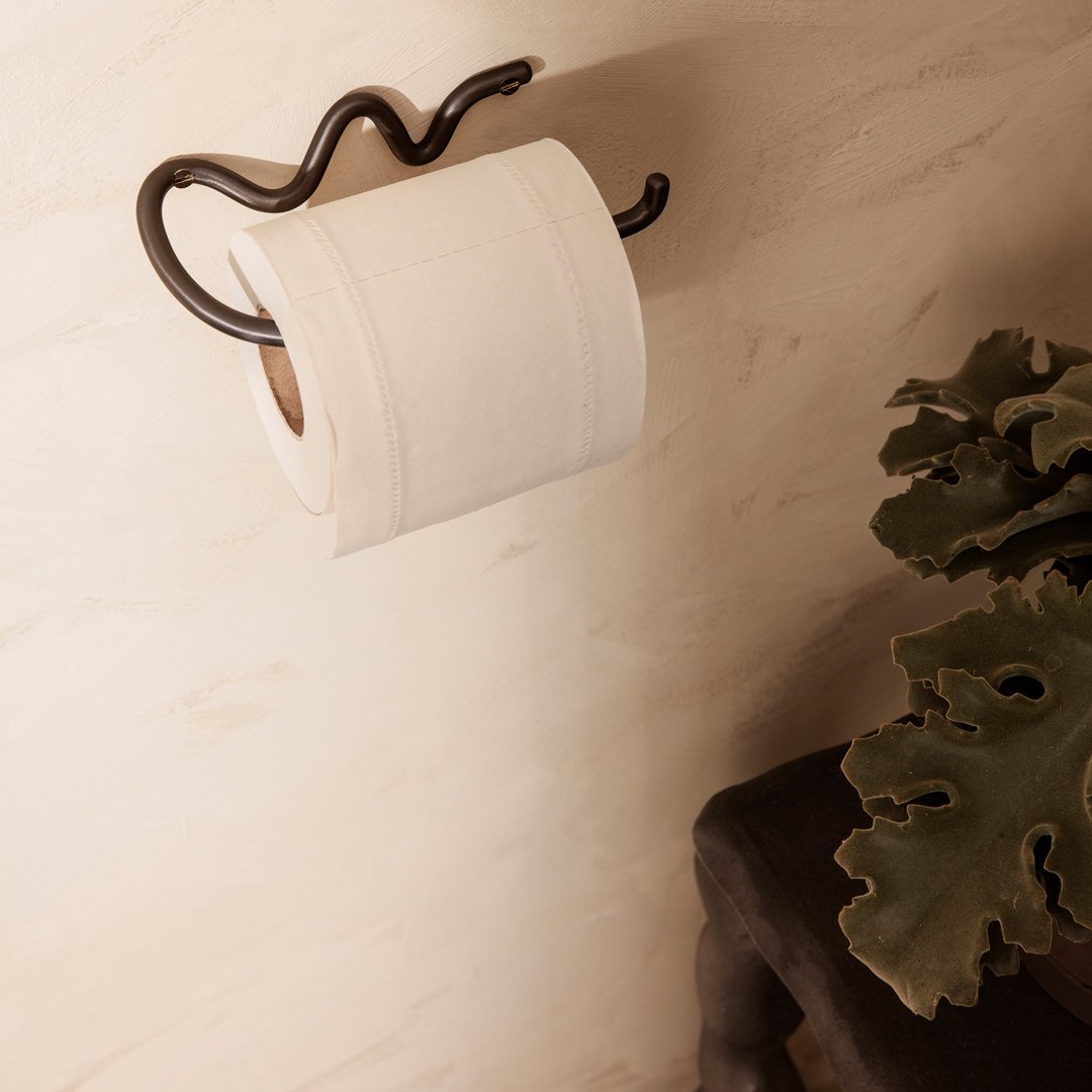 Stainless Steel Curved Toilet Paper Holder - Bathroom Tissue Roll Stand with Strong Adhesive for Wall Mount - Perfect for Home, Office, and RV Bathrooms
