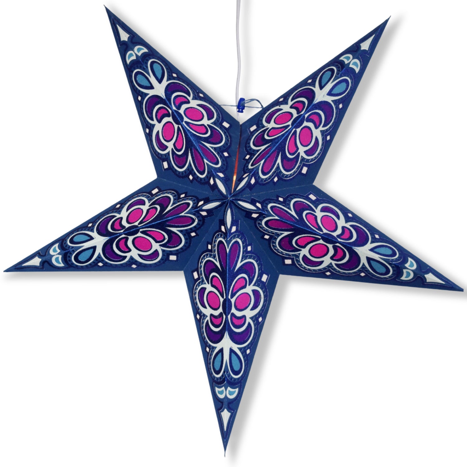 24 Pack Dark Blue Merry Gold Glitter Paper Star Lanterns - Hanging Wedding & Party Decorations for Indoor/Outdoor Events, Christmas, Baby Showers & Home Decor