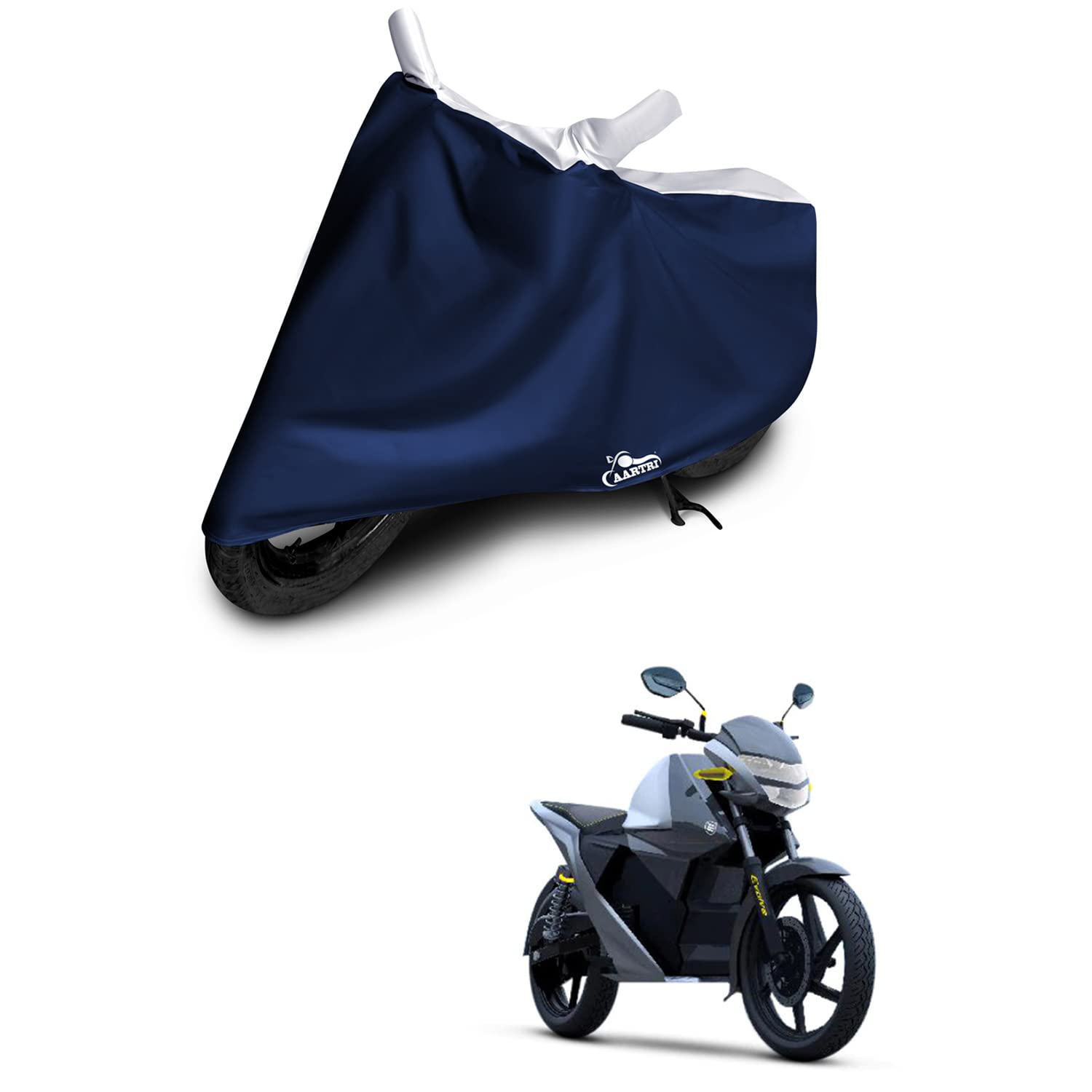 Earth Energy EV Evolve Z 2022 (BS-2,3,4,6) Body Cover - Premium UV Protection & Dustproof Motorcycle Cover (Strip White) - Perfect for Outdoor Parking & Long-Term Storage
