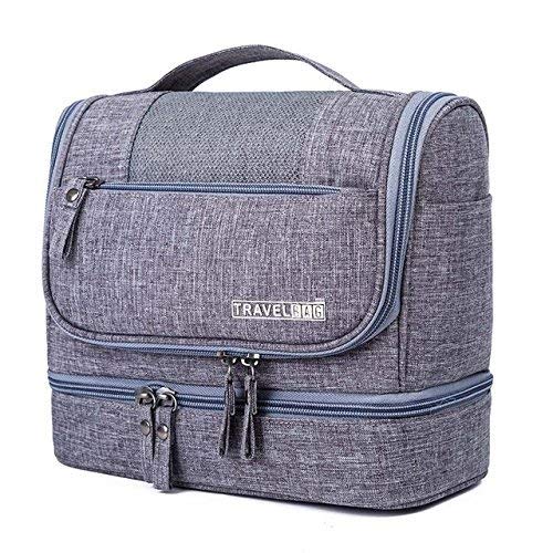 Waterproof Polyester Travel Toiletry Bag for Makeup & Cosmetics - Compact Organizer with Multiple Pockets (Grey, MSH0015M) - Perfect for Solo Travel, Camping & Airplane Carry-on