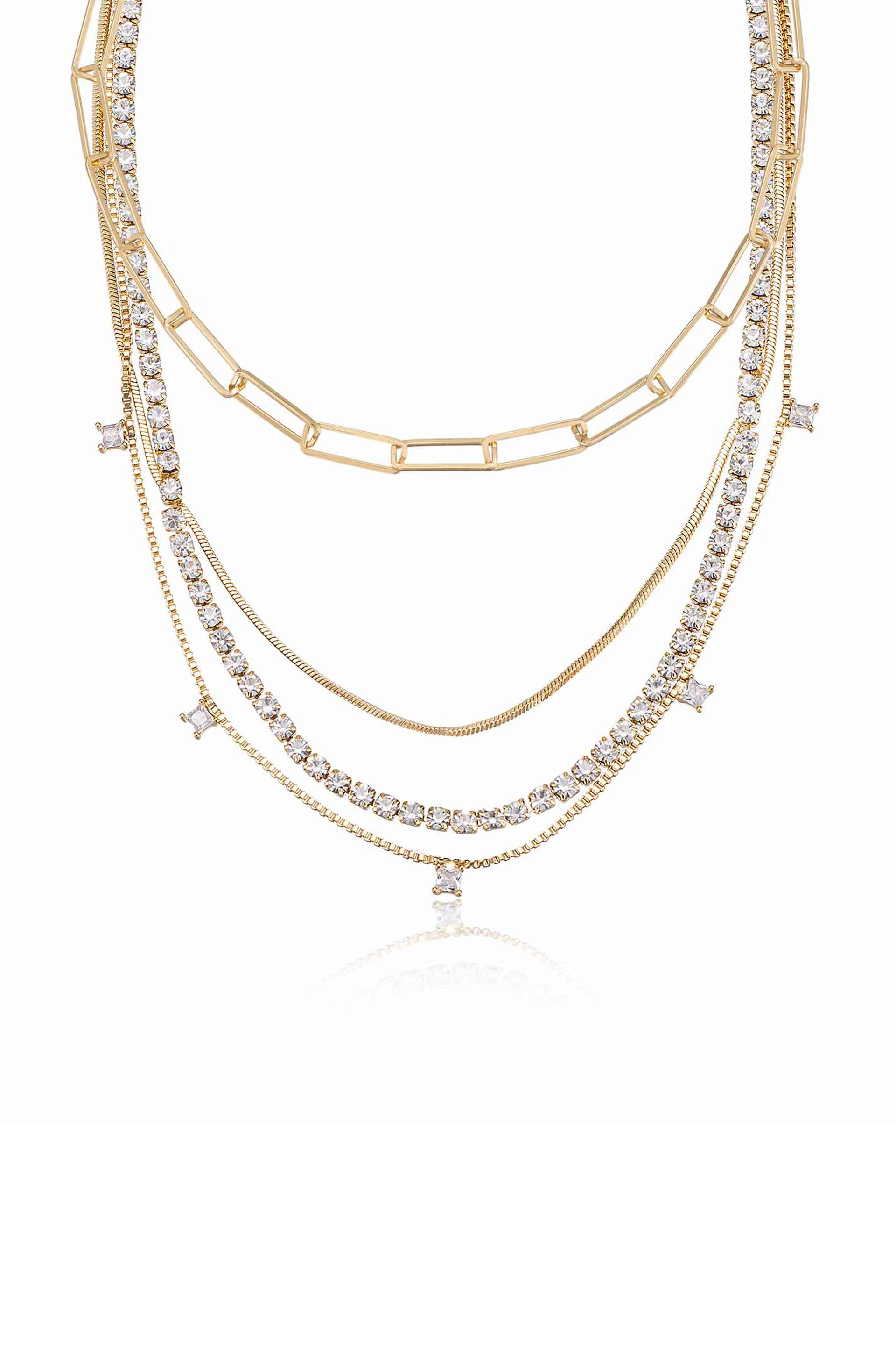 Elegant Mixed Chain Crystal Necklace Set for Women - Perfect for Parties, Weddings & Everyday Wear