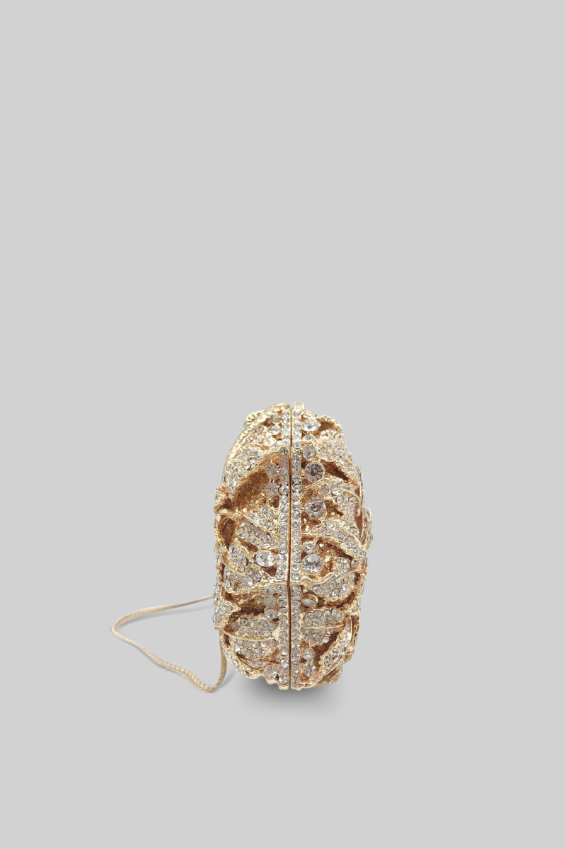 Elegant Gold Crystal Embellished Clutch Bag for Women - Perfect for Evening Parties, Weddings & Special Occasions