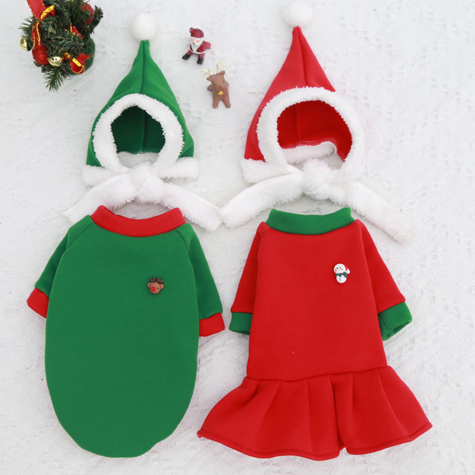 2 Pack Winter Dog Sweater with Hat - Couple Outfit for Small & Medium Dogs | Warm Puppy Shirt Costume & Princess Dress Coat (2XL, Red) - Perfect for Cold Weather Walks, Christmas Photos & Indoor Cozy Wear