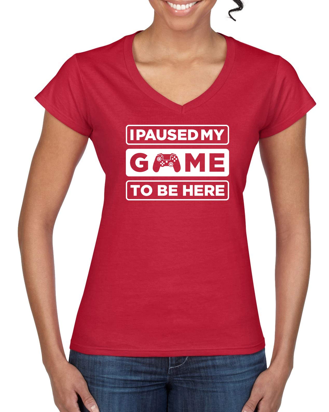 I Paused My Game to Be Here Gamer Women's V-Neck Tee - Perfect for Casual Gaming & Everyday Wear