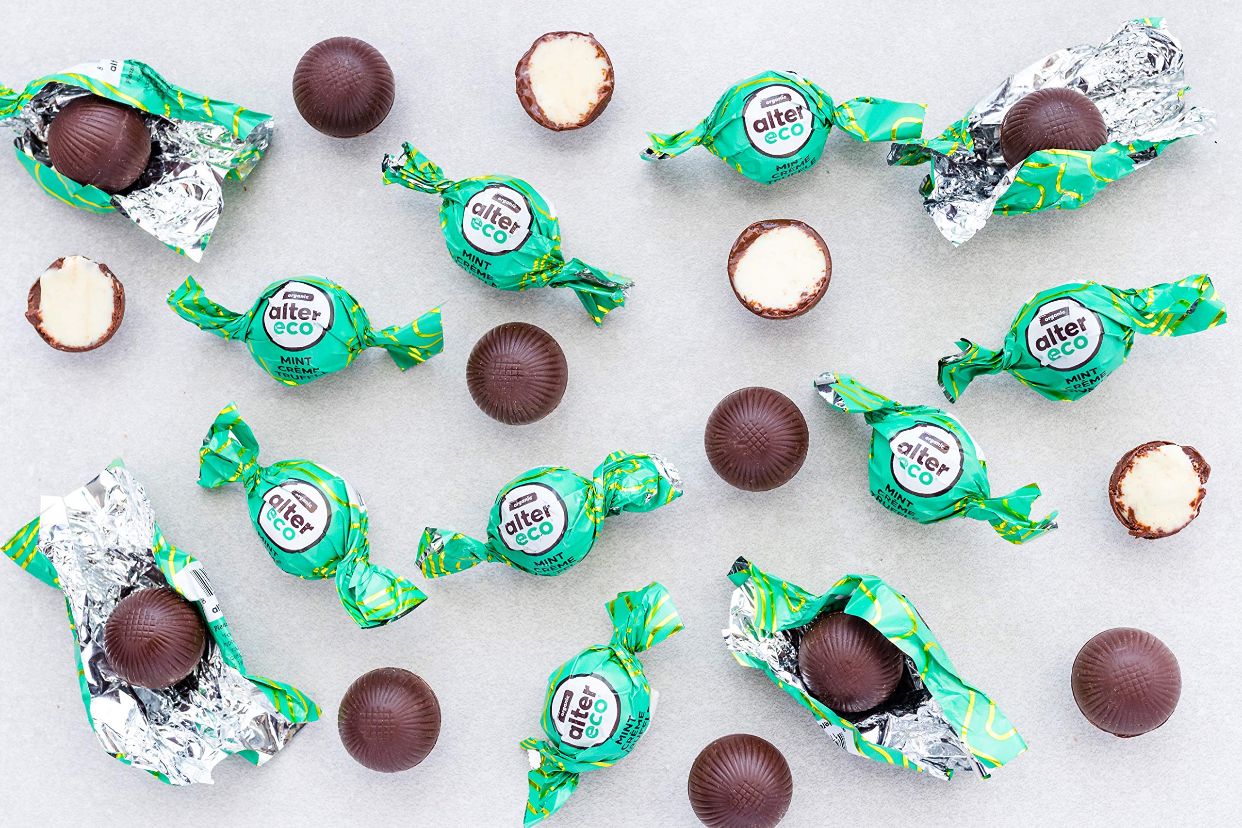 Alter Eco Organic Fair Trade Dark Chocolate Mint Creme Truffles - 58% Cocoa, Non-GMO, Gluten Free - 80 Count Pack for Gifts, Parties & Dessert Lovers