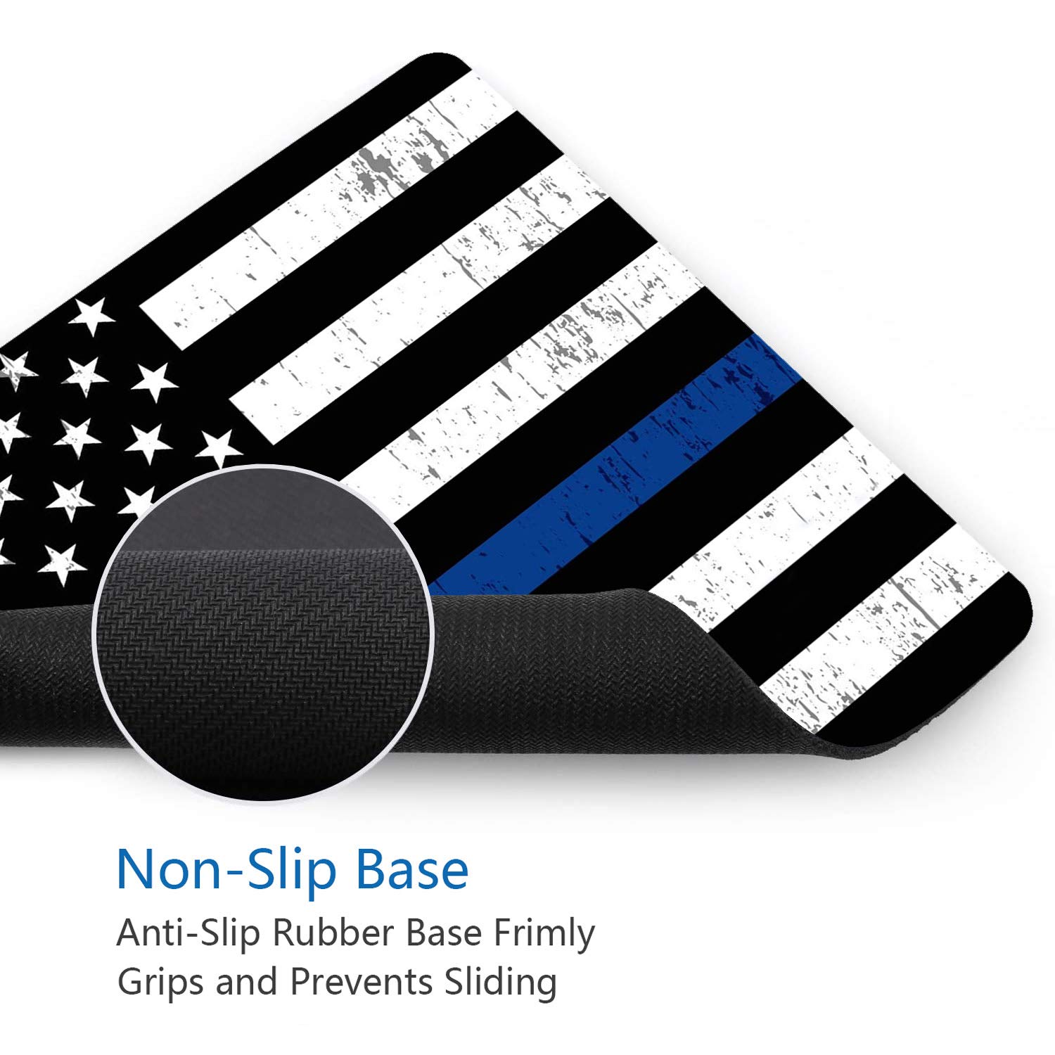 Thin Blue Line American Flag Mouse Pad & Coasters Set - Non-Slip Rubber Base Rectangle Mouse Pad for Laptop, Computer & Office Use - Perfect for Police Supporters, Patriotic Gifts & Home Office Accessories