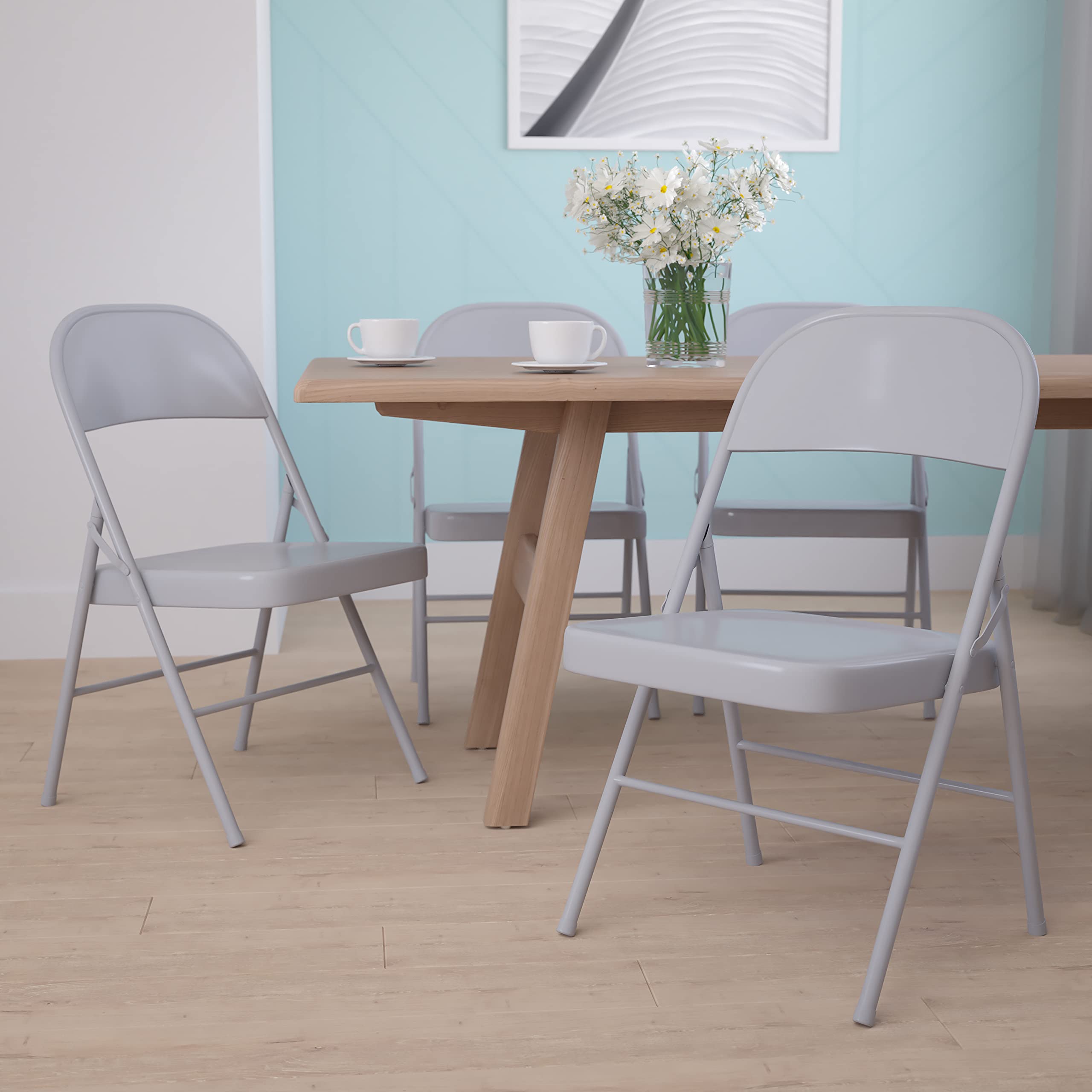 Flash Furniture 4-Pack HERCULES Series Heavy Duty Gray Metal Folding Chairs with Double Bracing - Ideal for Events, Parties, and Home Use