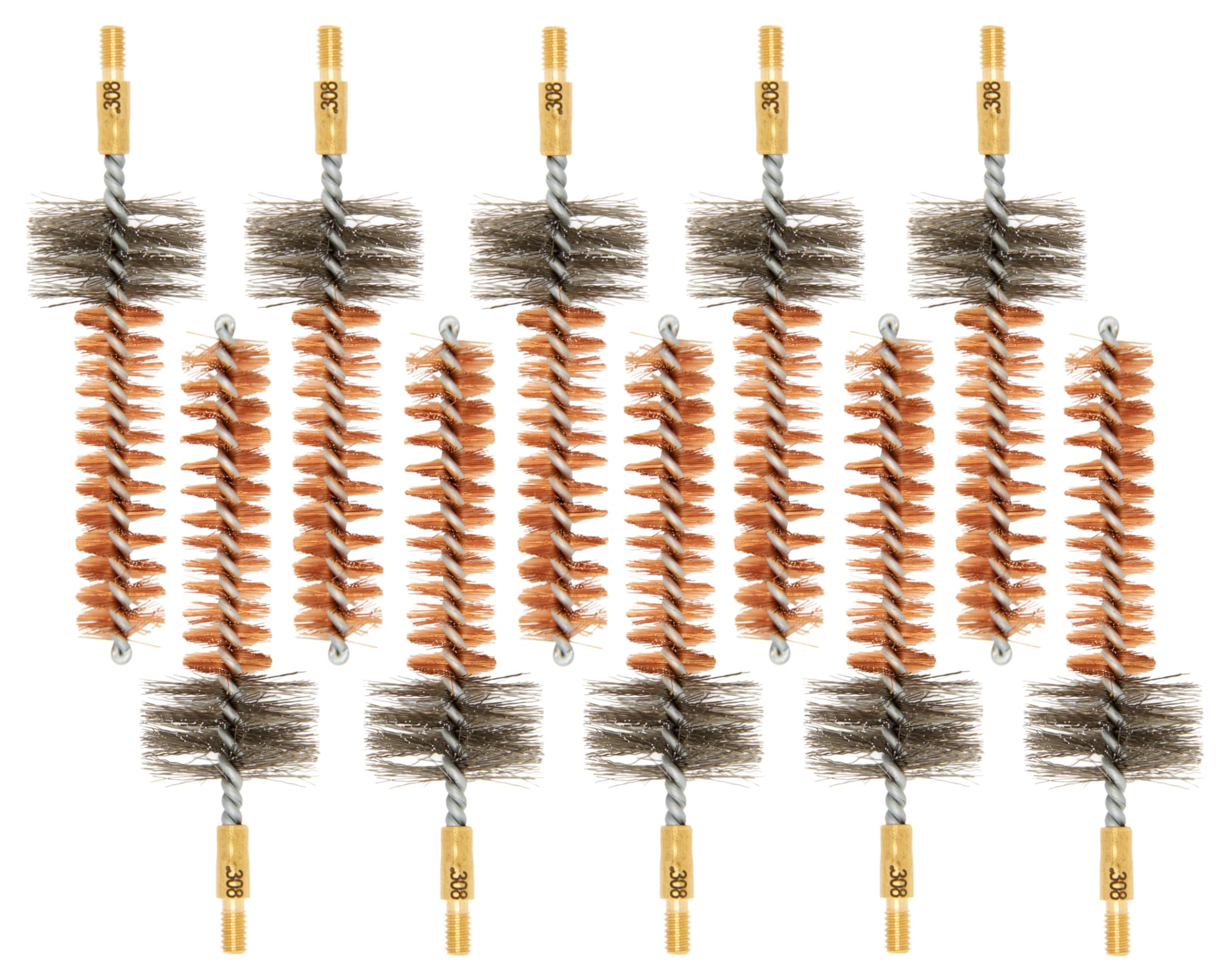 Premium Bronze Gun Cleaning Brushes 10-Pack - 7.62mm/.308Cal for Rifle Chamber Cleaning & Maintenance