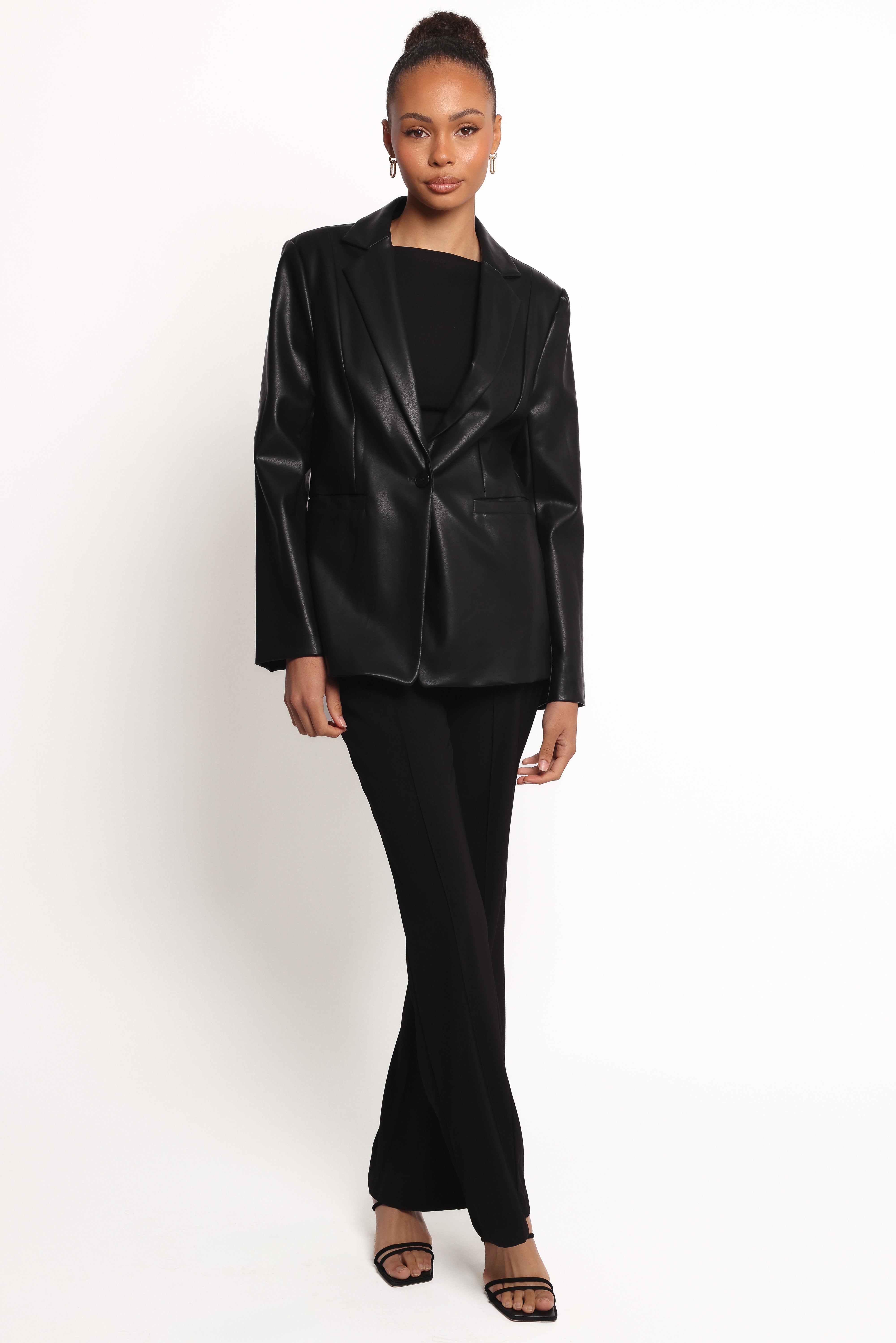 Jamie Faux Leather Blazer for Women - Stylish Black Vegan Leather Jacket for Office, Party & Night Out