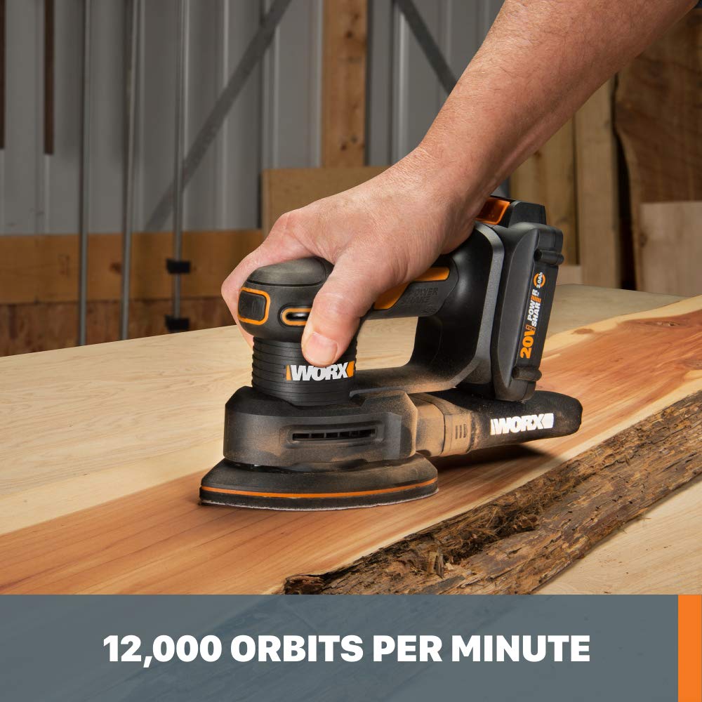 Worx WX822L 20V Power Share Cordless Detail Sander - Lightweight Electric Hand Sander for Woodworking, Furniture Refinishing & DIY Home Projects