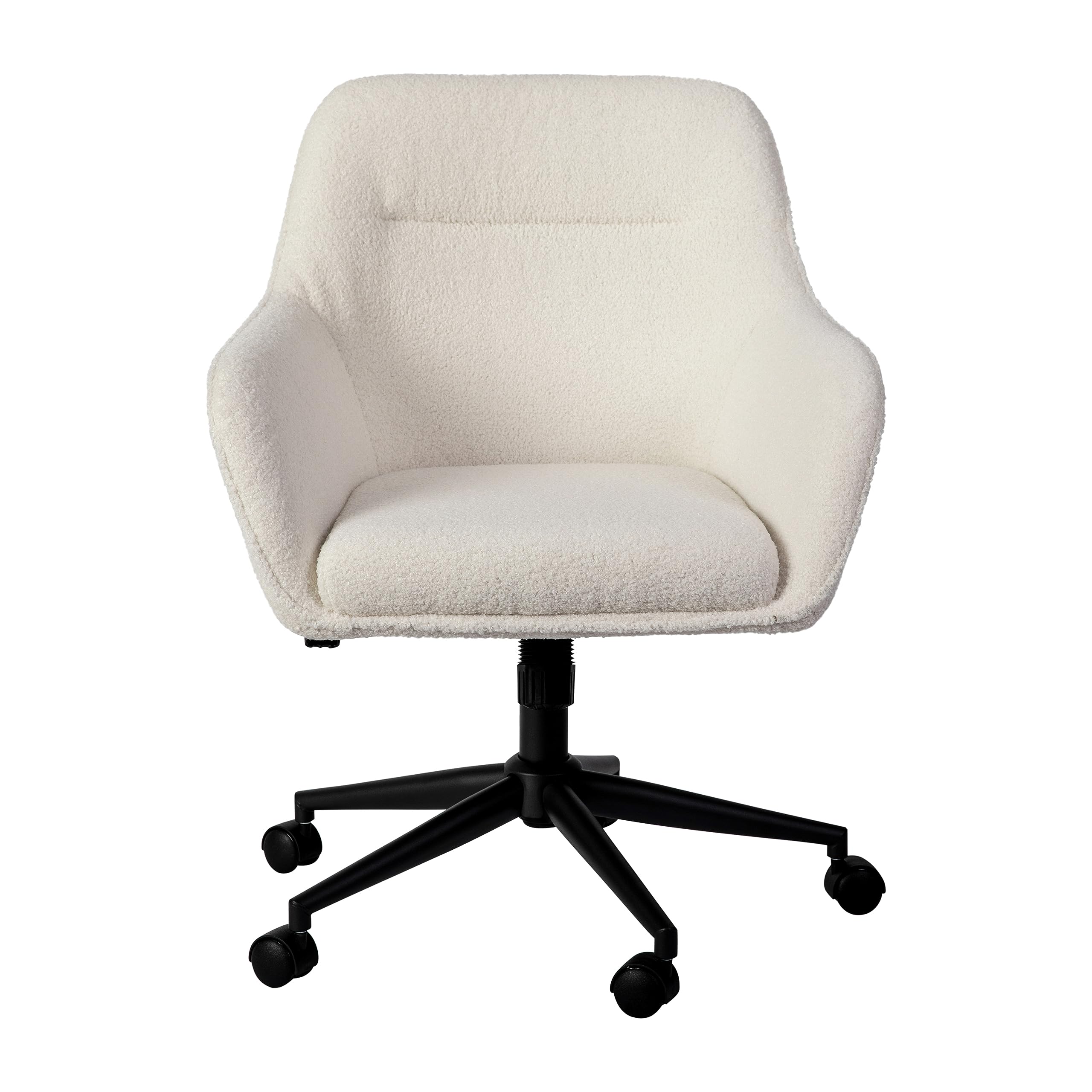 Martha Stewart Rayna Swivel Task Chair with Flared Arms - White Boucle Fabric & Oil Rubbed Bronze Frame - Ergonomic Home Office Chair for Comfortable Working & Studying