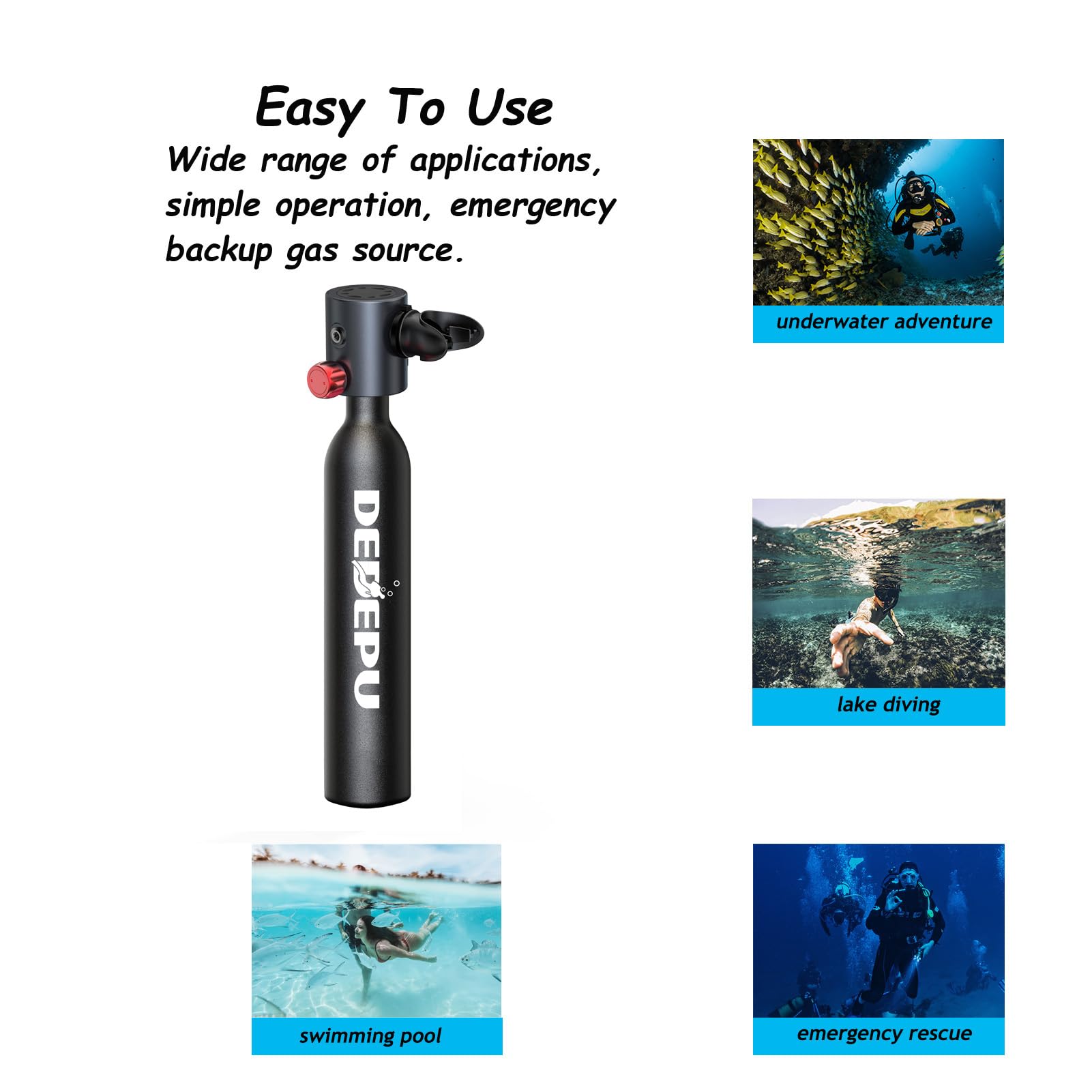 DEDEPU 0.5L Mini Scuba Tank - Portable Dive Oxygen Tank with 5-10 Minutes Underwater Time - Compact Scuba Diving Gear for Snorkeling, Pool Training & Emergency Backup
