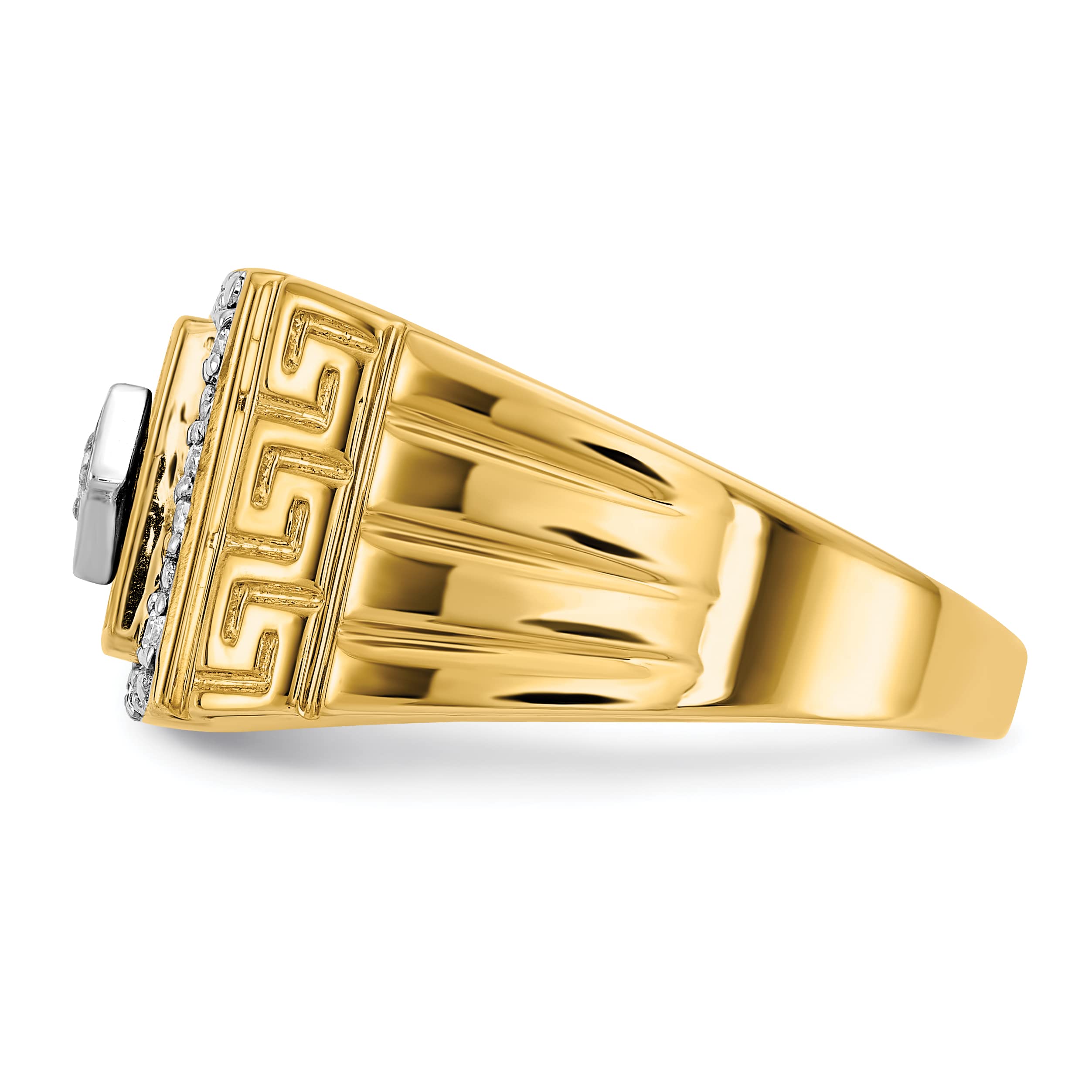 14K Yellow Gold Onyx & Diamond Greek Key Men's Ring - Size 10 | Luxury Statement Jewelry for Weddings, Anniversaries & Gifts