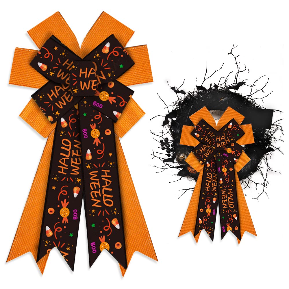 ALIBBON Large Halloween Bows for Wreaths - Black & Orange Burlap Bows for Front Door Decor, Indoor/Outdoor Wall Decorations | Perfect for Halloween Wreath, Candy Bowl Accents & Seasonal Home Decor