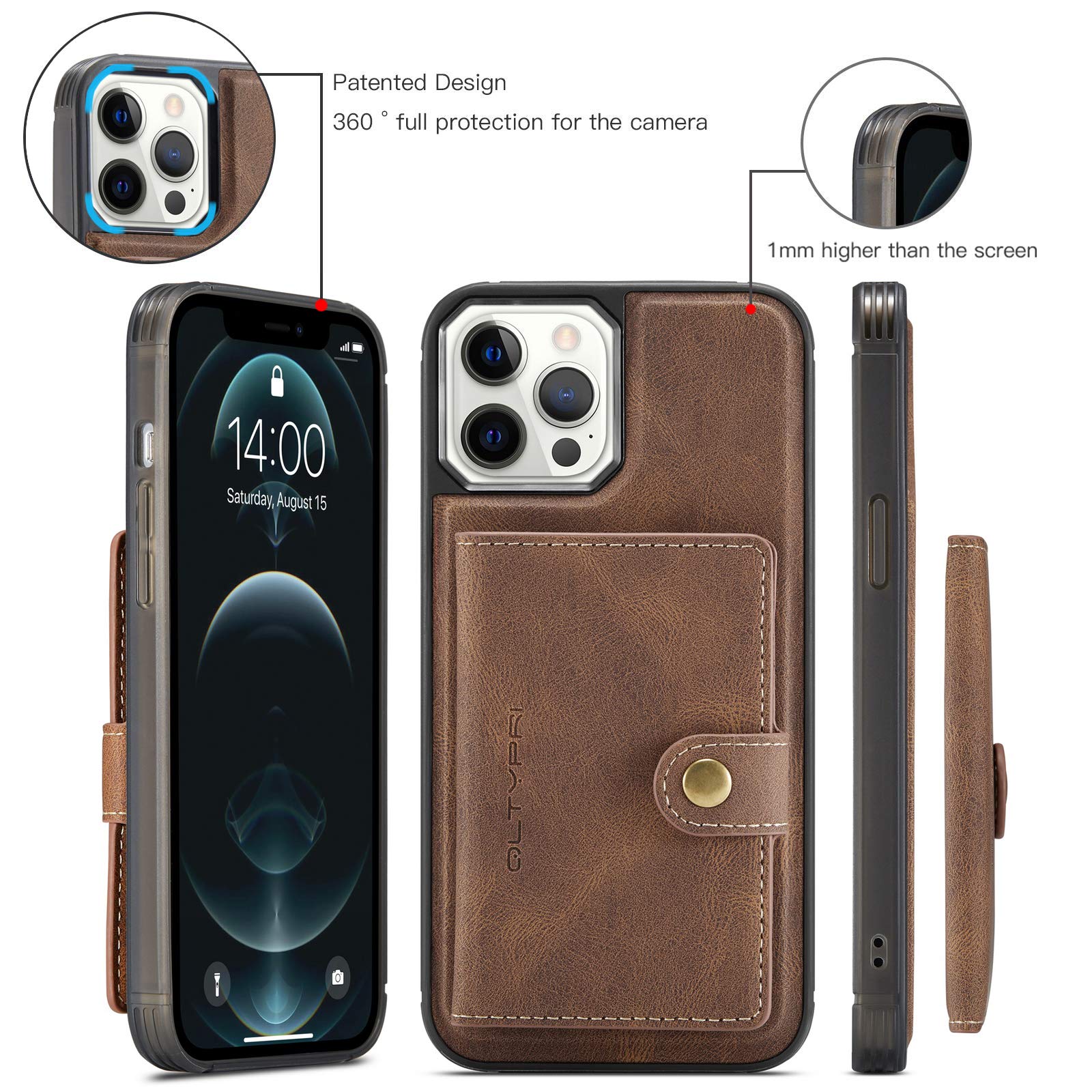 Premium PU Leather Wallet Case for iPhone 12 Pro Max with Magnetic Detachable Card Slot, Kickstand & Shockproof Protection - Brown | Perfect for Credit Card Storage, Hands-Free Viewing & Car Mount Use