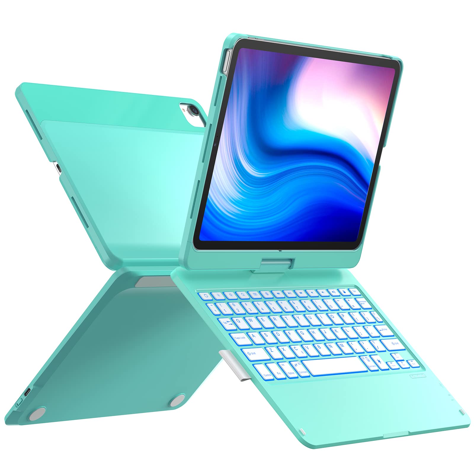 Earto iPad Air 5th Generation Keyboard Case - 7 Color Backlit, 360° Rotating Smart Cover with Pencil Holder for iPad Pro 11 (3rd/2nd/1st Gen) & iPad Air 5th/4th Gen - Perfect for Work, Study, and Creative Projects