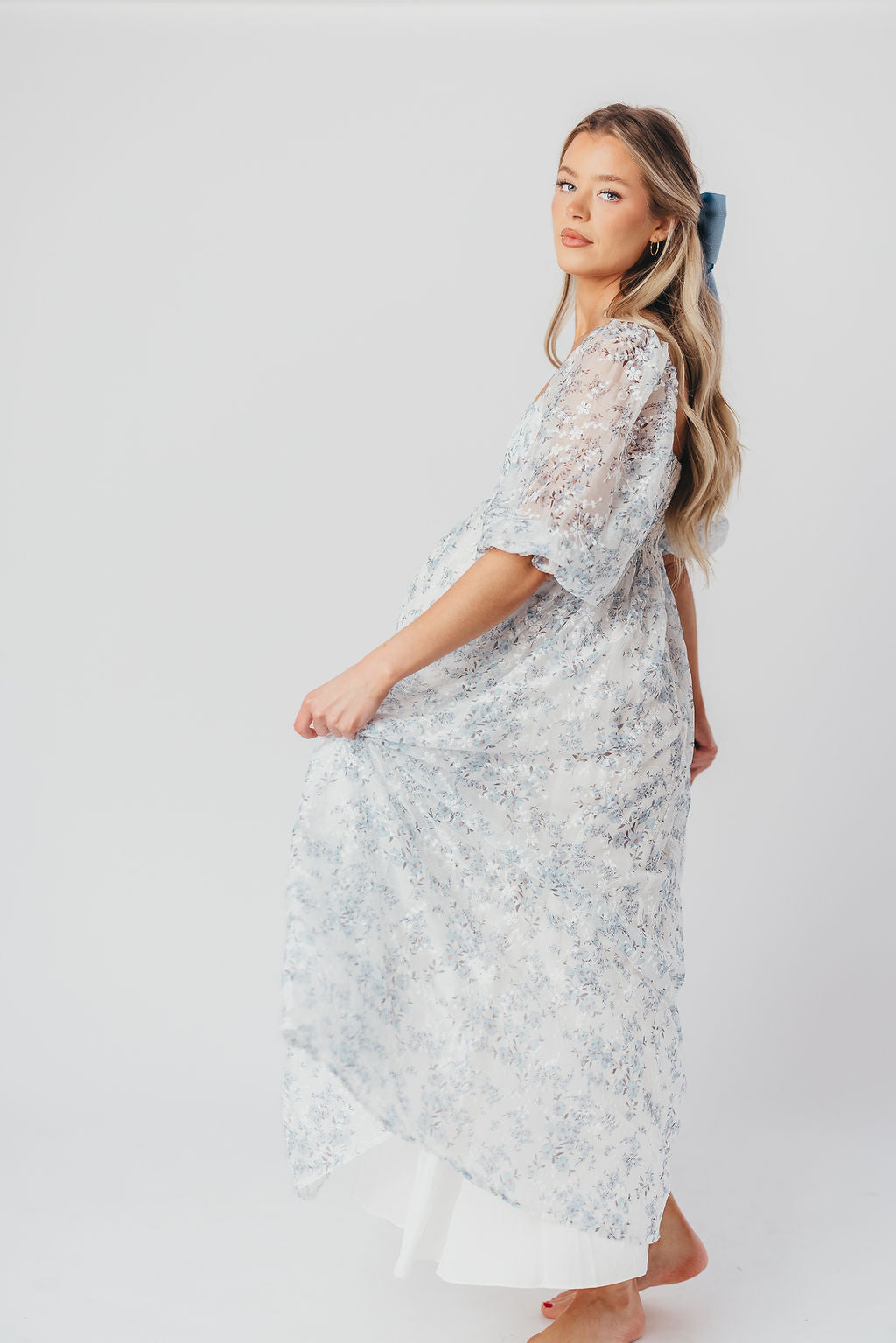 Blue & White Smocked Mona Maxi Dress - Bump Friendly Maternity Wear with Inclusive Sizing (S-3XL) | Perfect for Beach Vacations, Summer Weddings & Casual Outings