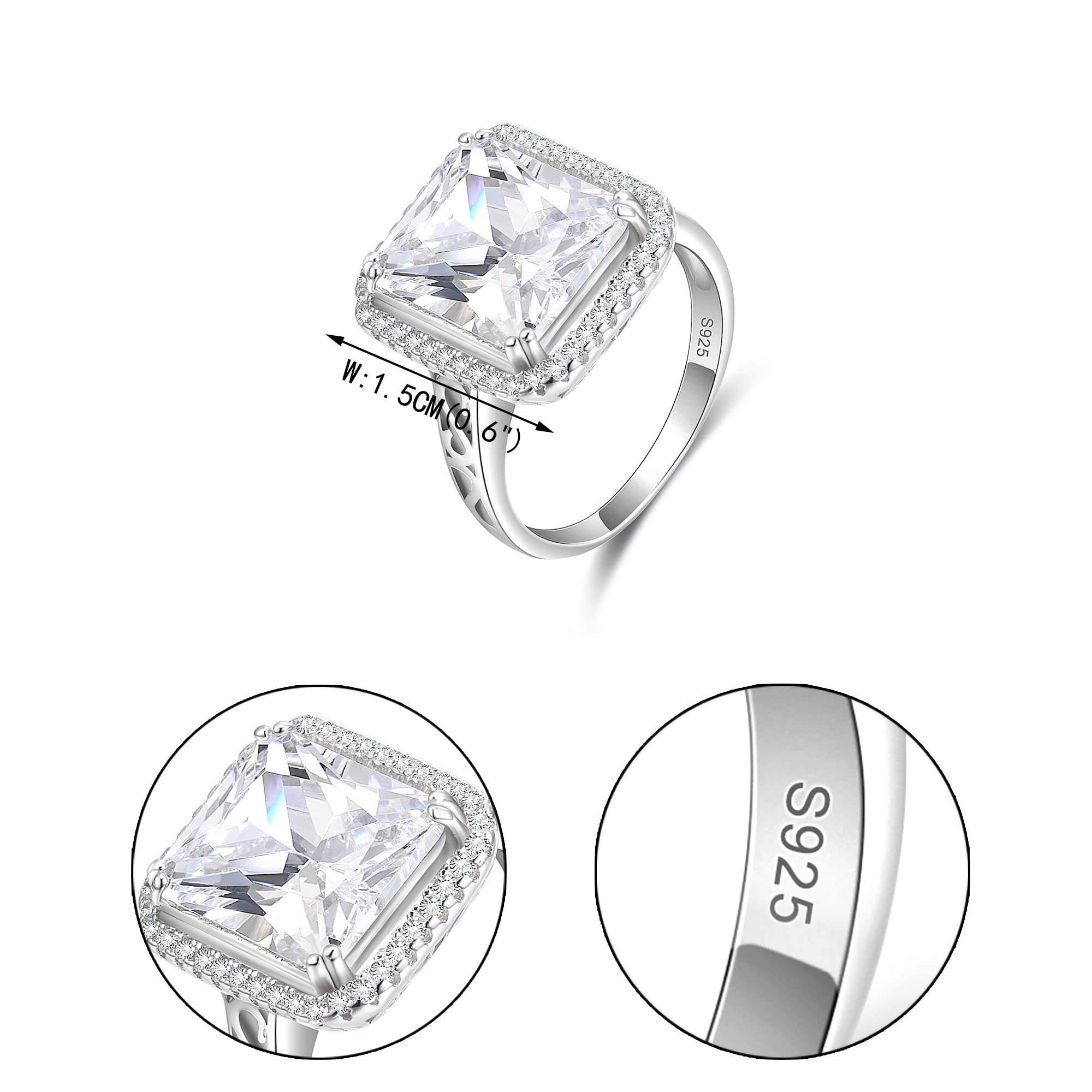 EVER FAITH 925 Sterling Silver Blue Sapphire Color 3 Carat Radiant Cut Cubic Zirconia Engagement Ring for Women - Perfect for Brides, Proposals & Anniversary Gifts