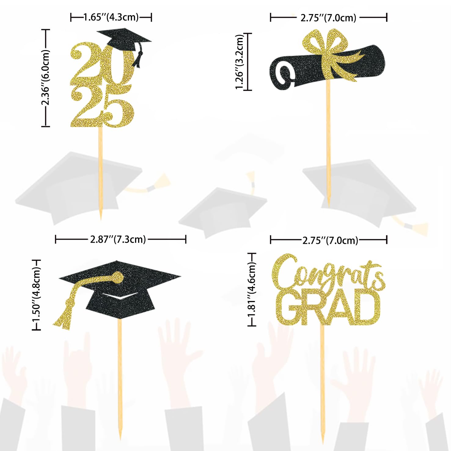 24Pcs Graduation Cupcake Toppers - Gold Class of 2025 Cake Decorations, Graduation Party Supplies for Cupcakes, Cookies & Desserts - Perfect for Graduation Ceremonies, Parties & Celebrations