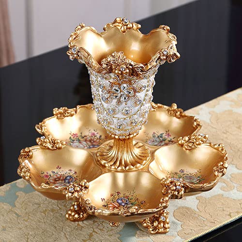 Premium Handmade Rhinestone Ceramic Fruit Plate - Luxury European Style Dried Fruit & Snack Tray with 5 Compartments, Elegant Home Decor for Dining Table, Coffee Table & Party Serving