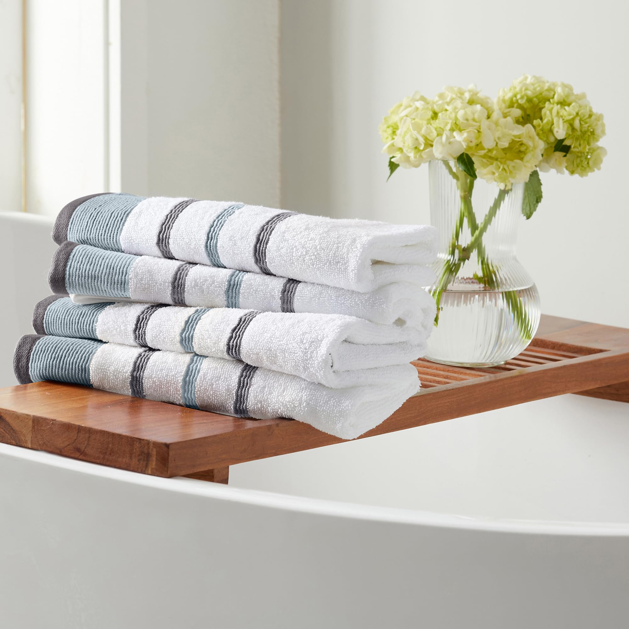 Premium 6-Piece Combed Cotton Bath Towel Set - Ultra Soft & Absorbent - 2 Bath Towels, 2 Hand Towels, 2 Washcloths - Luxury Spa & Bathroom Decor (Eucalyptus/Grey) - Perfect for Guest Bathrooms, Master Suites & Hotel-Style Experience