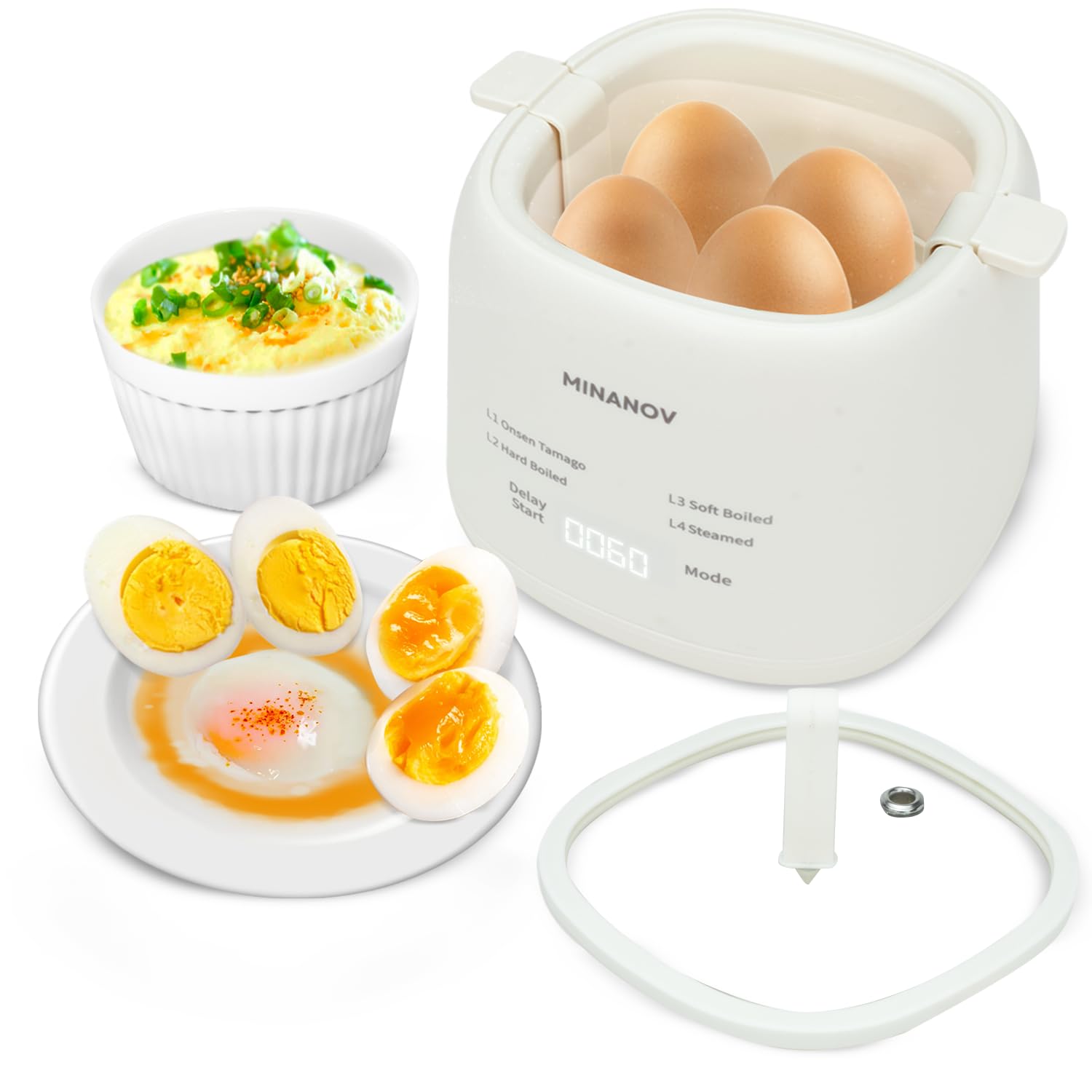 Electric Egg Cooker with Auto Shut Off - Smart Egg Maker Machine for Hard Boiled, Soft Boiled, Poached & Steamed Eggs - Perfect for Home Kitchen, RV, Camping & Dorm Use - Make Onsen Tamago & Healthy Breakfast Easily