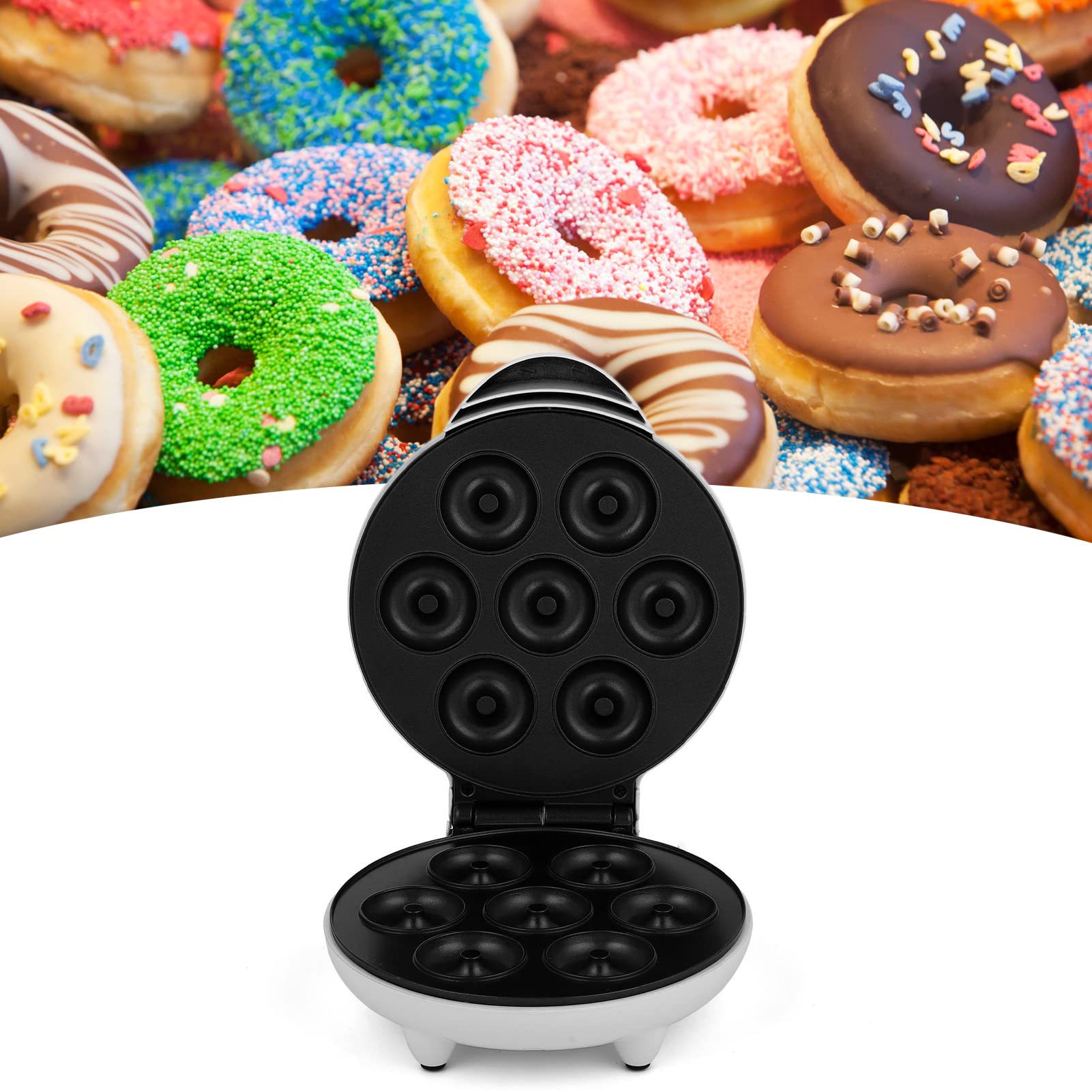 Luqeeg Mini Donut Maker Machine - Electric Non-Stick Donut Baker with Baking Pan for Homemade Breakfast Donuts | Perfect for Family Breakfast, Kids Snacks & Party Desserts