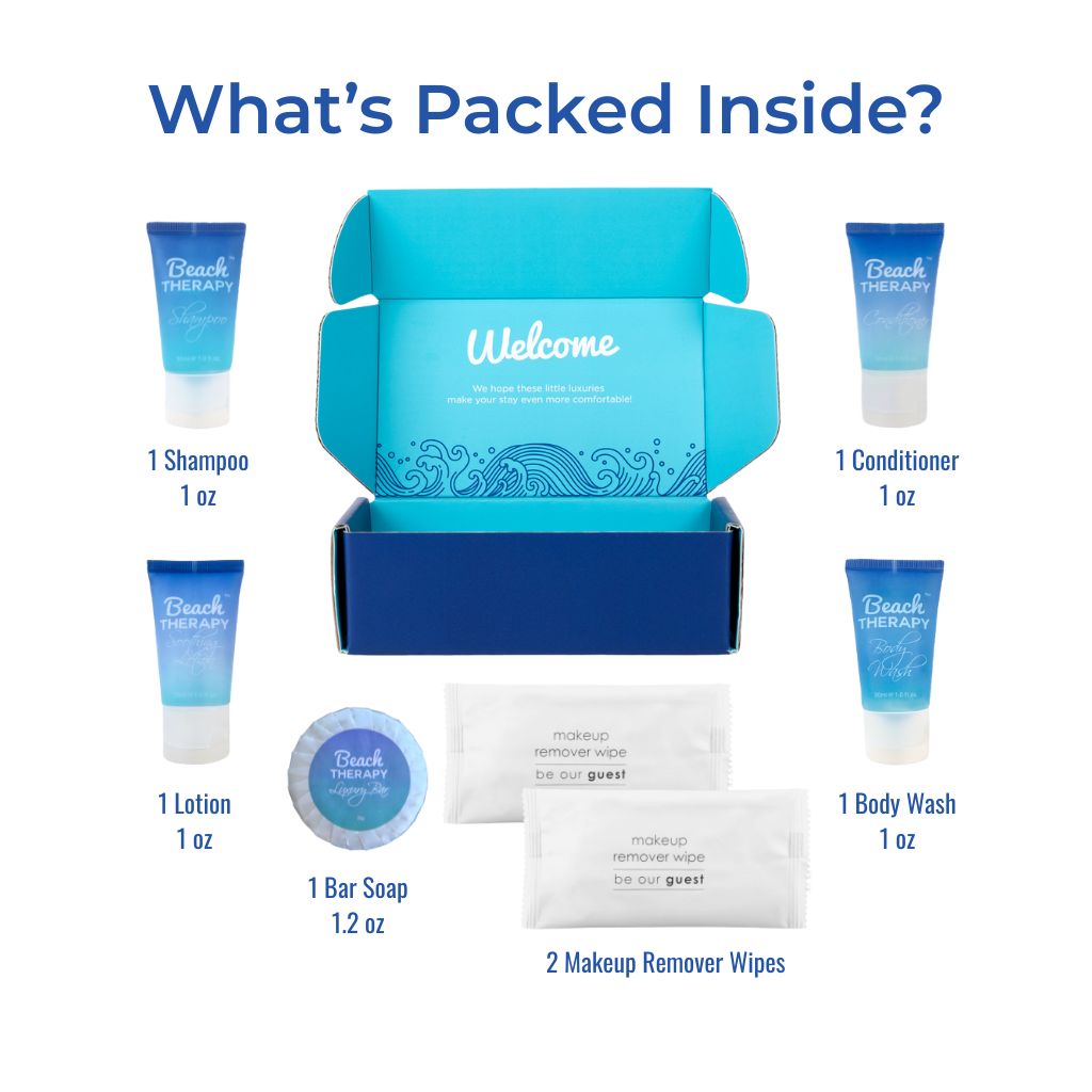 Luxury Hotel Toiletries Kit for Travel & Spa - Premium Beach Therapy Bath Amenities Set in Gift Box | Perfect for Vacation, Bridal Showers & Hotel Style Self Care