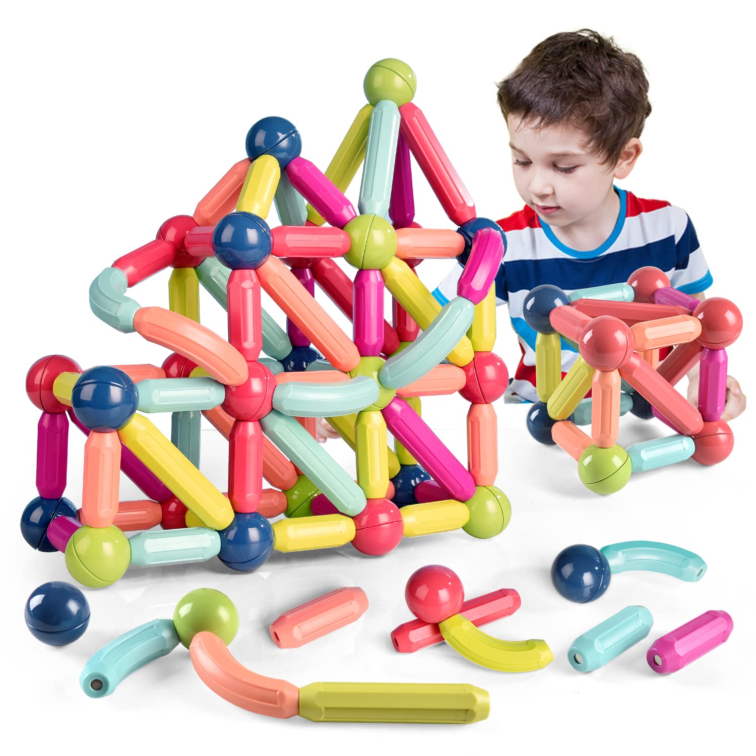 Jofarstep 25PCS Magnetic Balls and Rods Building Set - STEM Educational Toys for Kids Ages 3+, Safe & Strong Montessori Stacking Toys for Boys and Girls - Perfect for Classroom Learning, Home Play & Creative Construction