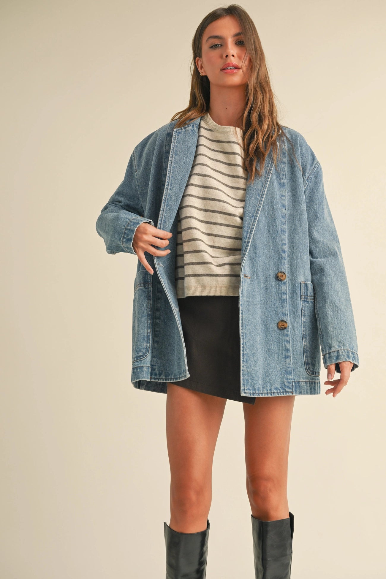 Stylish Marnie Denim Blazer for Women - Trendy Casual & Office Wear Jacket - Perfect for Work, Date Night & Spring Outfits