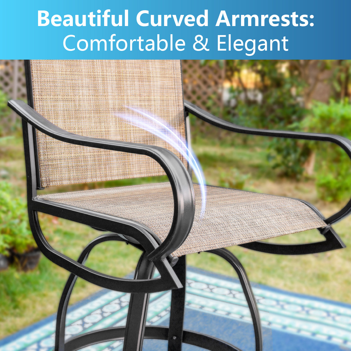Sophia & William 2-Piece Textilene Swivel Bar Stools with Reinforced Base - Durable Outdoor Patio Furniture for Backyard, Poolside & Garden Relaxation