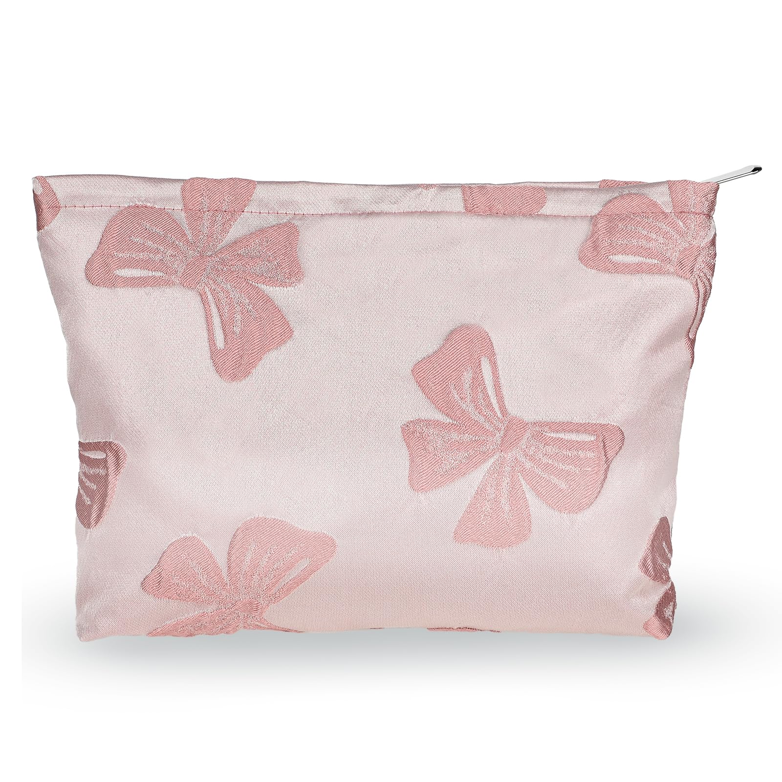 Large Makeup Bag for Women - Cute Aesthetic Preppy Cosmetic Pouch with Zipper, Bow Design & Canvas Material | Travel Toiletry Organizer, Skincare Storage | Perfect for Travel, Gym, Daily Use & Gift Giving