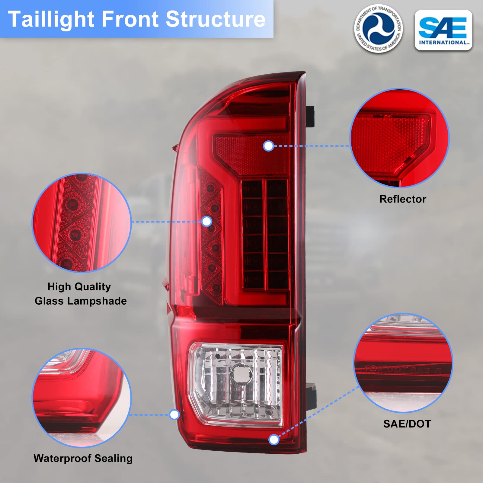 ROXX LED Tail Lights for 2016-2022 Toyota Tacoma - Black/Red Lens Tube Bar Taillights | Waterproof & Durable Replacement | Perfect for Off-Roading, Night Driving & Custom Truck Upgrades