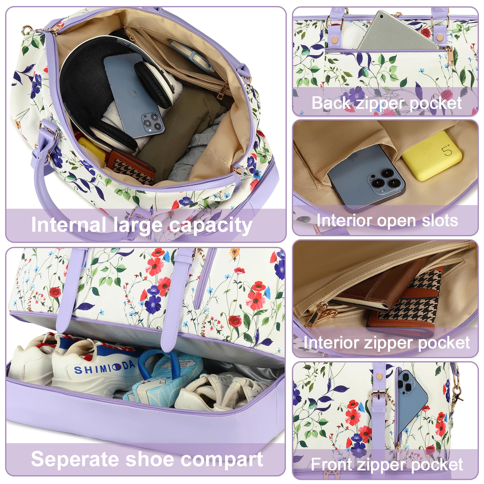 Bluboon Oversized Travel Duffel Bag with Shoe Compartment - Perfect Weekender for Women & Men