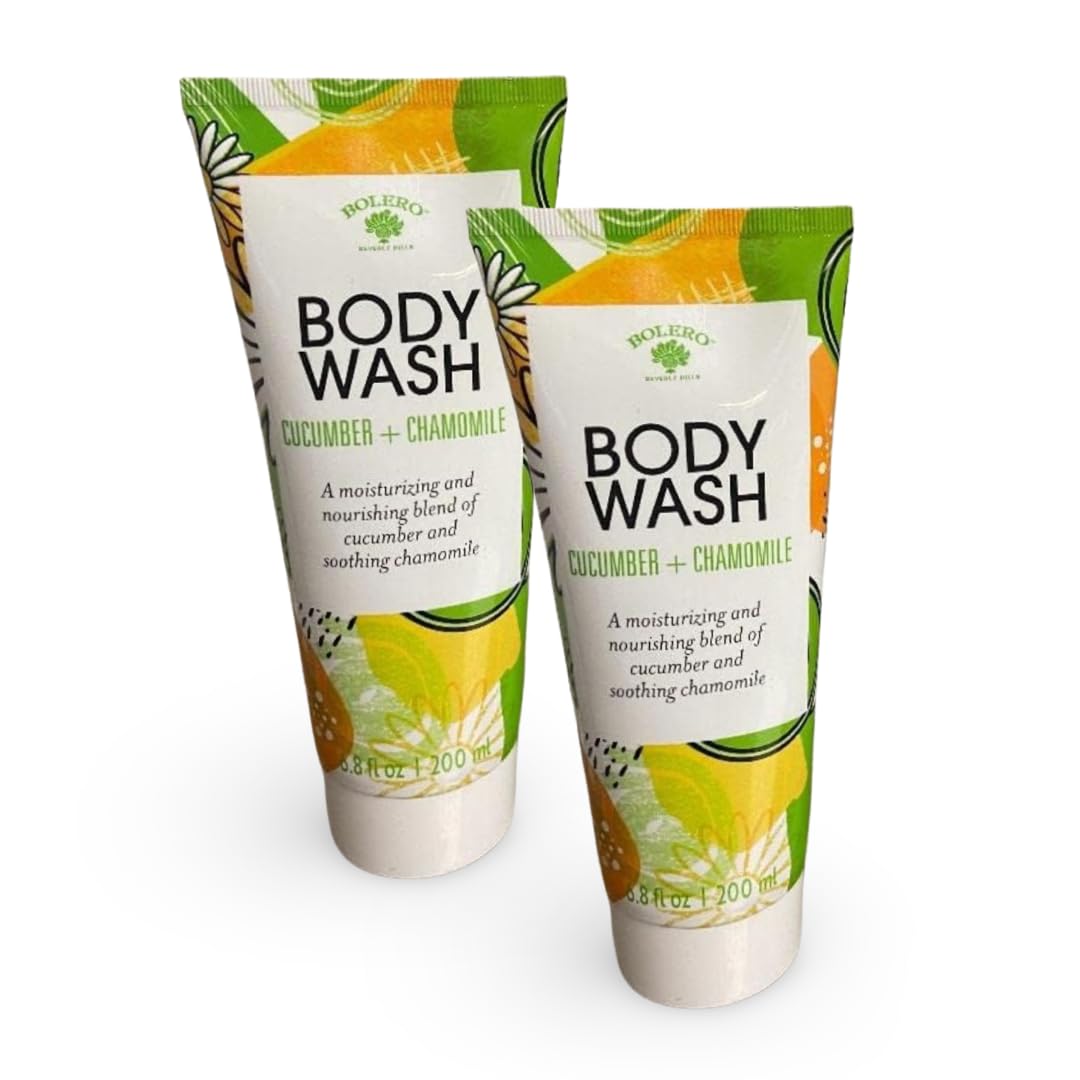 Refreshing Cucumber & Chamomile Body Wash - 2 Pack (6.8 Oz Each) - Hydrating & Soothing Shower Gel for Dry Skin - Perfect for Morning Refreshment & Nighttime Relaxation