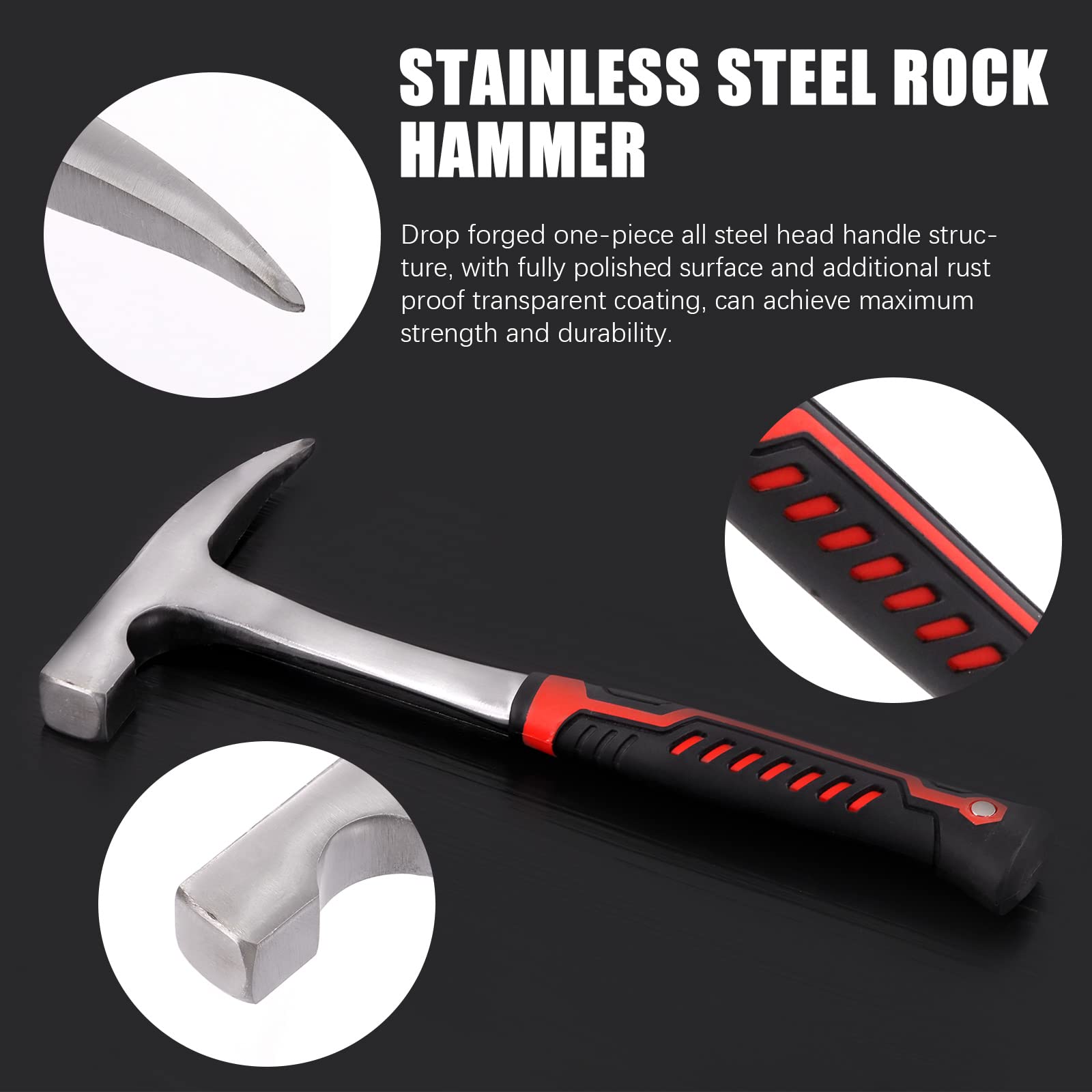 Premium 6-Piece Geology Rock Hammer & Chisel Kit - 30oz Hammer, 12